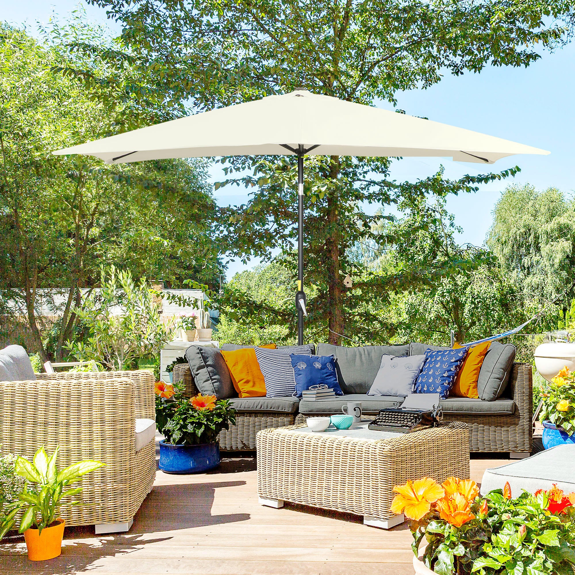 Chapéu de Sol Retangular 195x295x253 cm - Cor Creme Branco