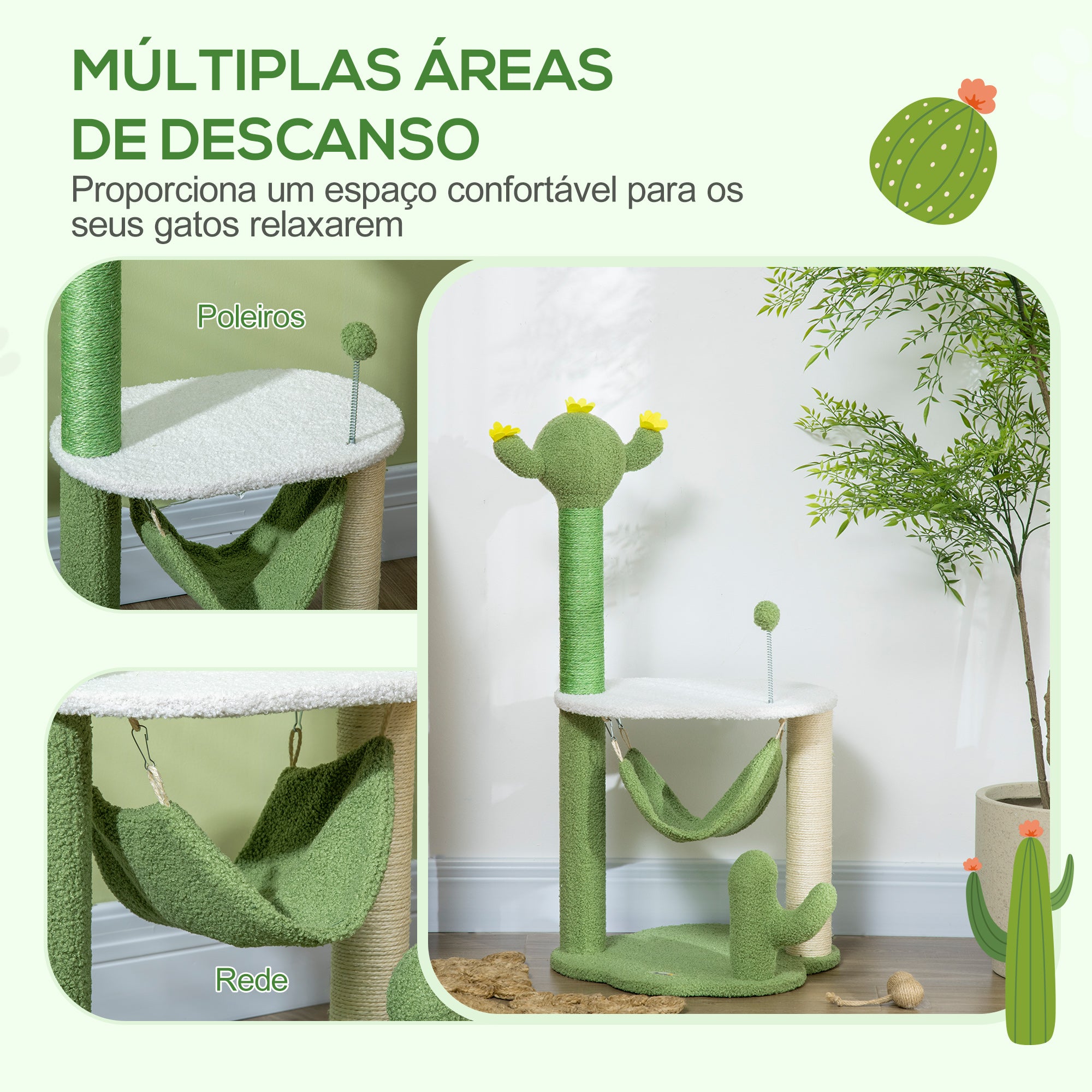 Árvore Arranhador para Gatos Verde 45x45x90 cm - Espaço Confortável e Divertido para o Seu Felino