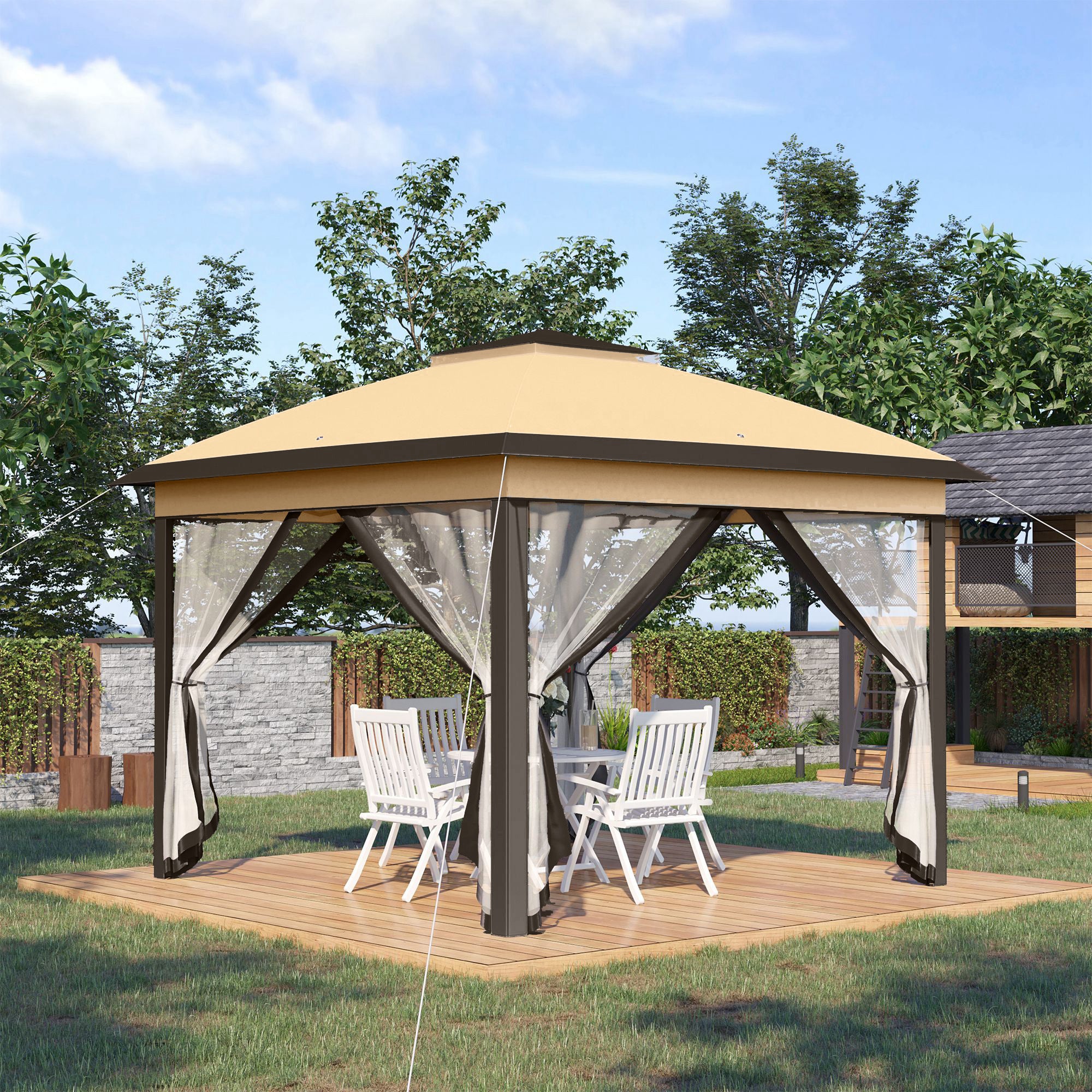 Pérgola Dobrável Exterior 330x330x288 cm Bege