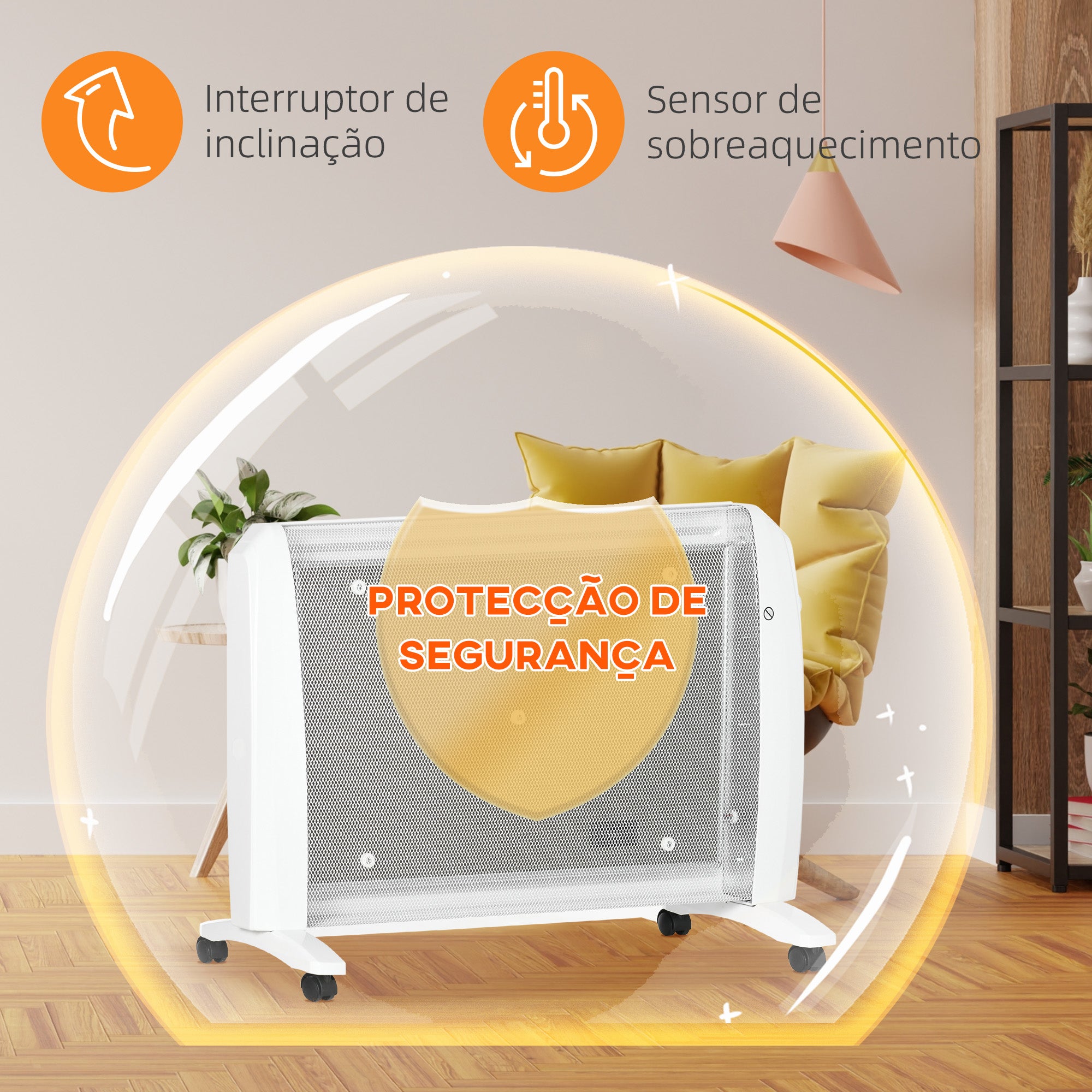 Aquecedor Elétrico de Mica 1000W/2000W - 79x27x54 cm - Branco
