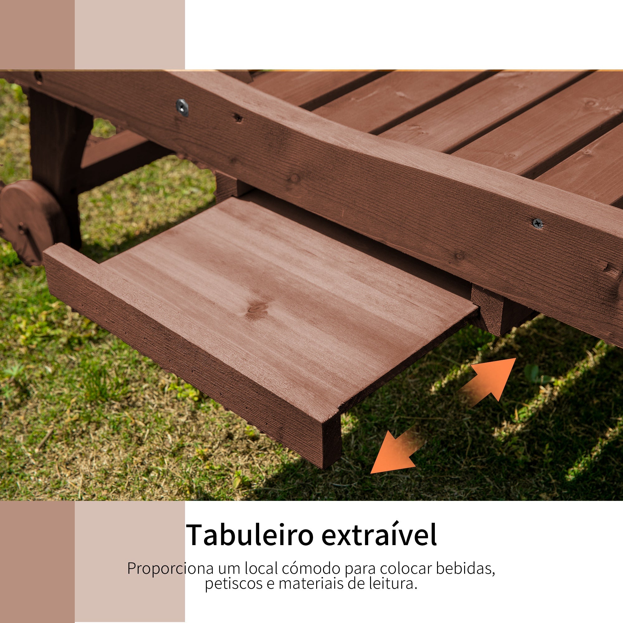 Espreguiçadeira de Madeira Natural 182x60x35 cm - Cadeira Reclinável de Jardim