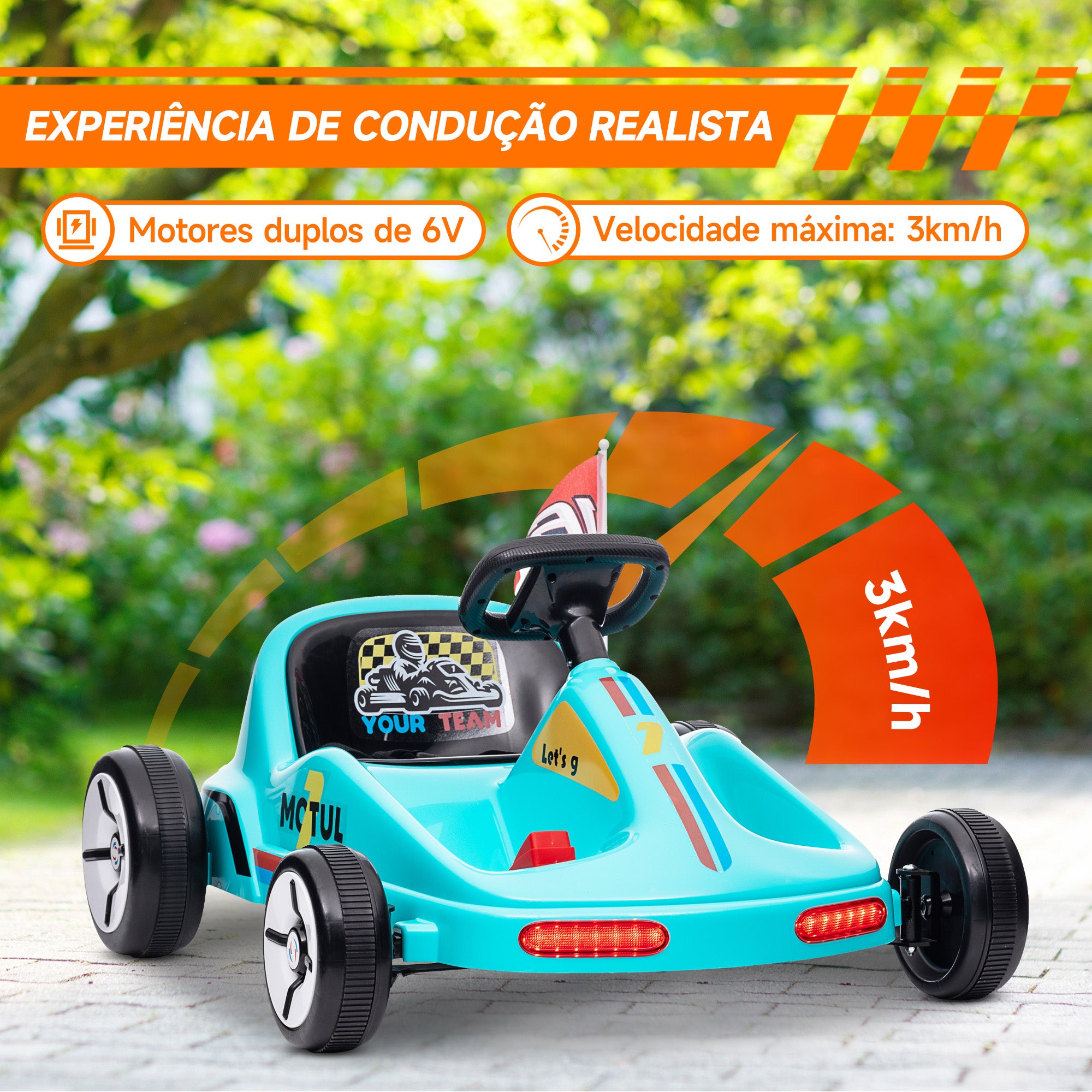 Kart Elétrico Infantil 85x70x45 cm Azul Claro