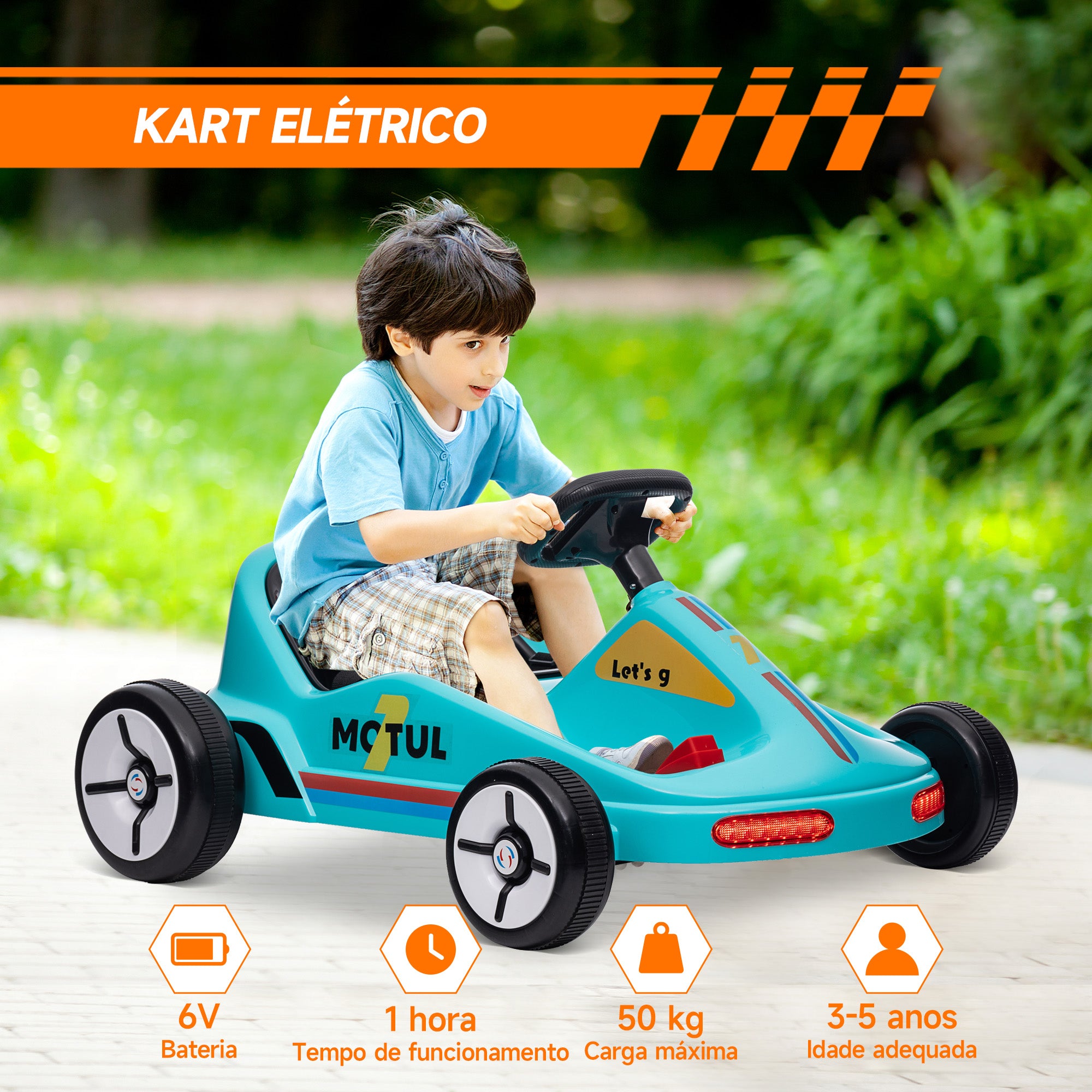 Kart Elétrico Infantil 85x70x45 cm Azul Claro