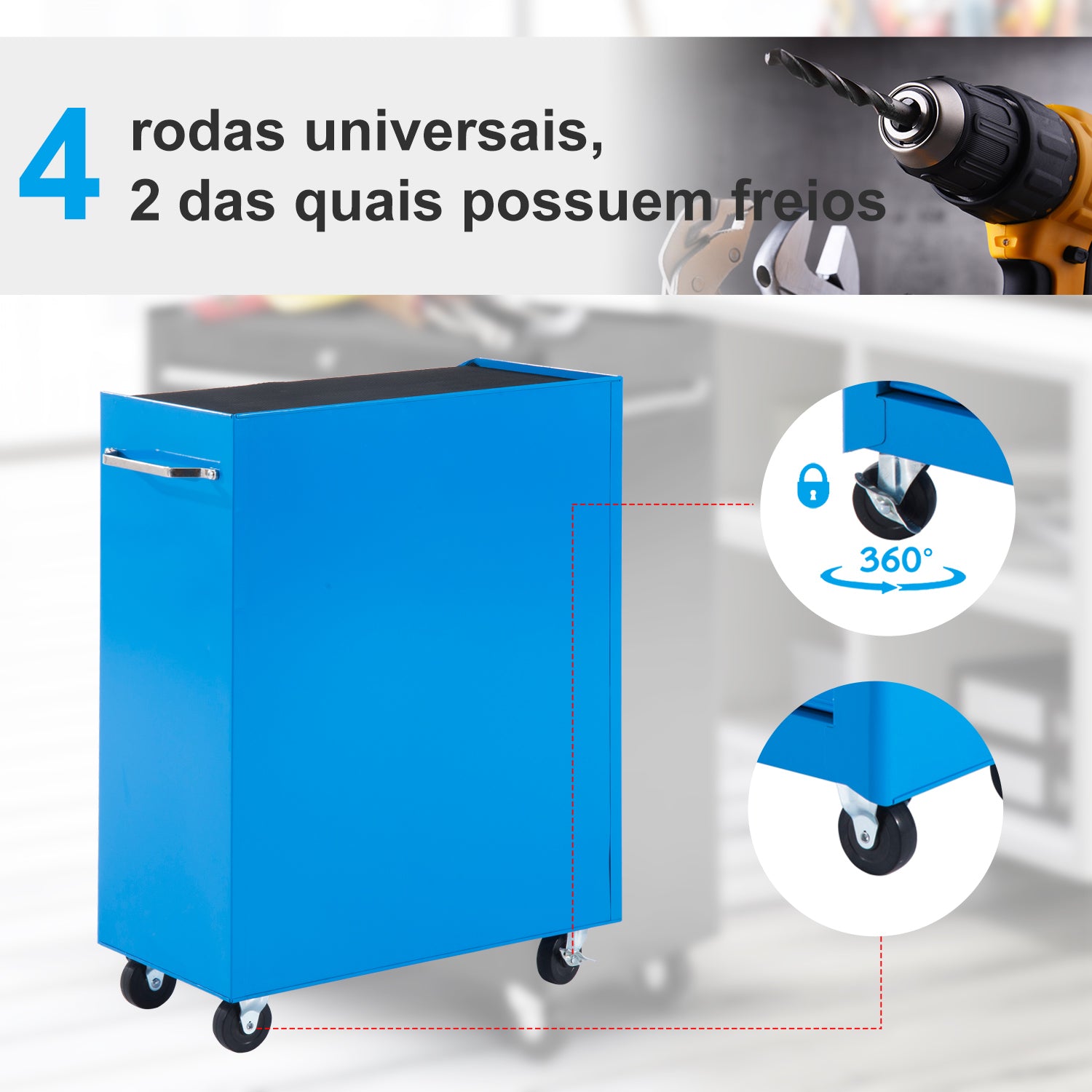 Carrinho de Ferramentas com 5 Gavetas e Rodas - Azul 61,5x33x85 cm