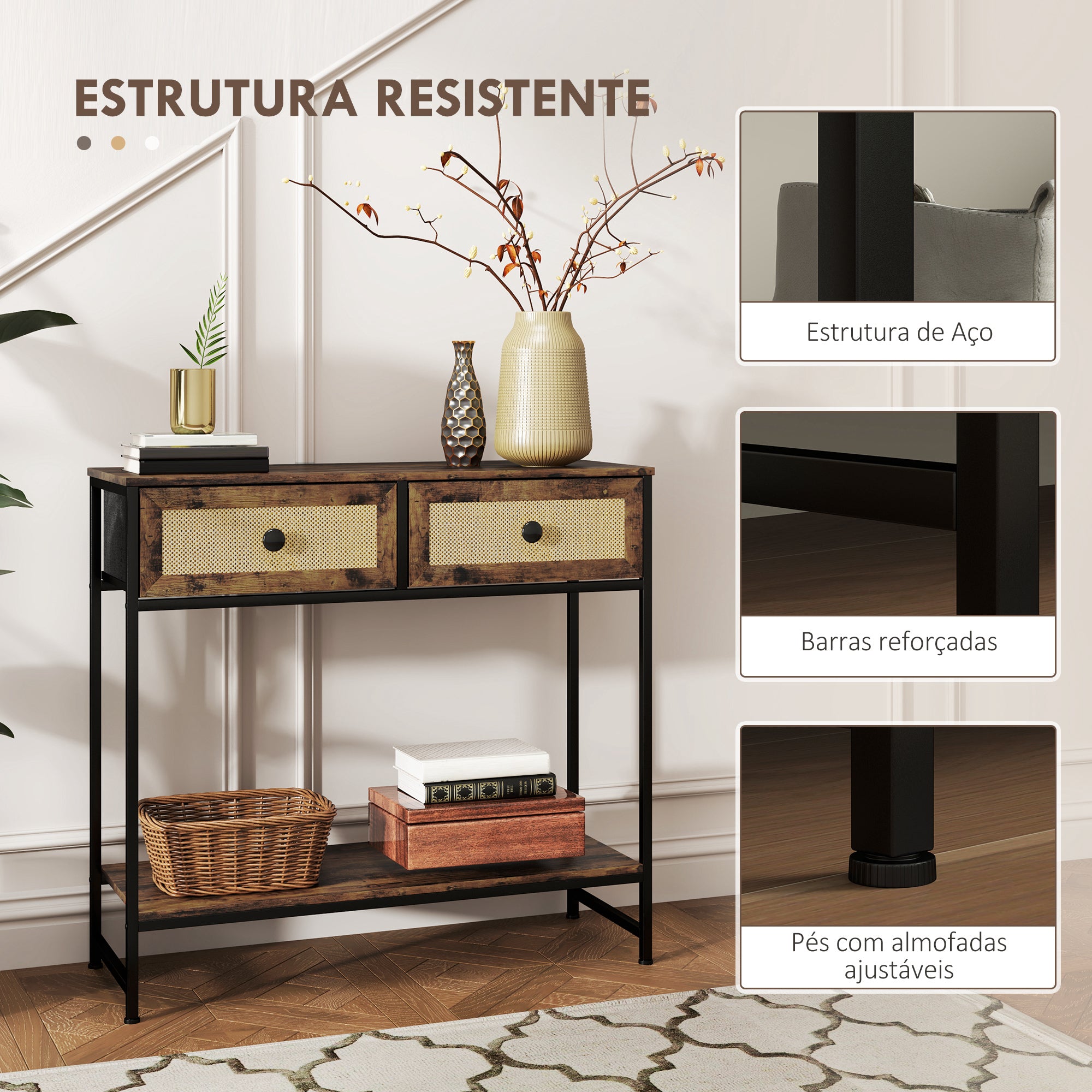 Mesa Consola Móvel de Entrada 80x30x75 cm Cor Castanho Rústico