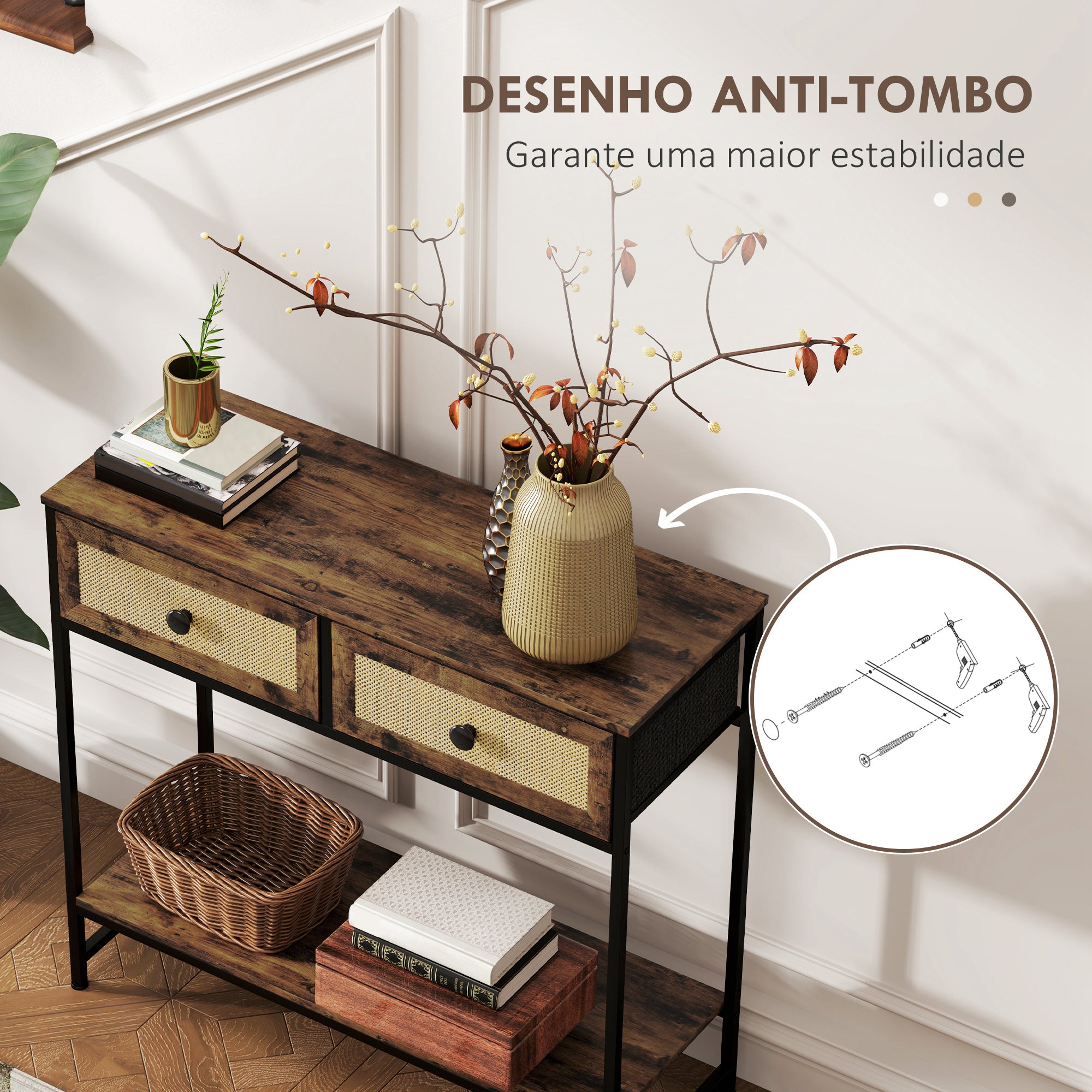 Mesa Consola Móvel de Entrada 80x30x75 cm Cor Castanho Rústico