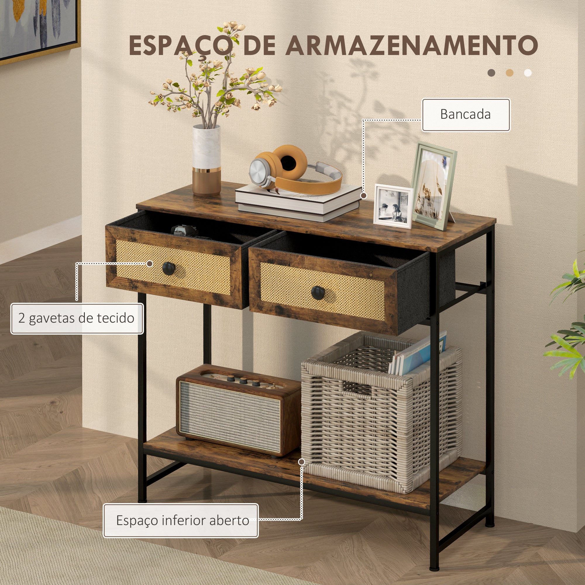 Mesa Consola Móvel de Entrada 80x30x75 cm Cor Castanho Rústico