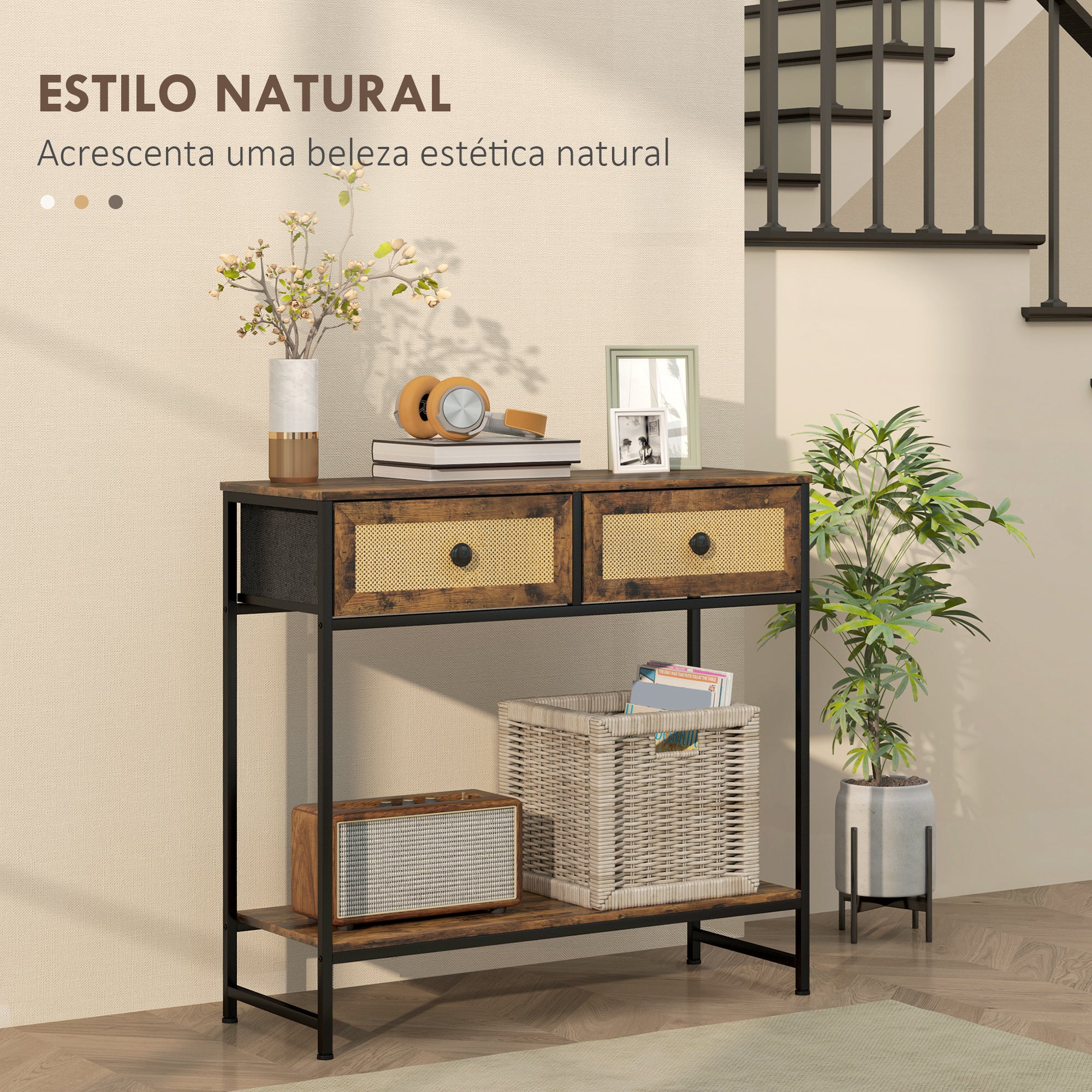 Mesa Consola Móvel de Entrada 80x30x75 cm Cor Castanho Rústico