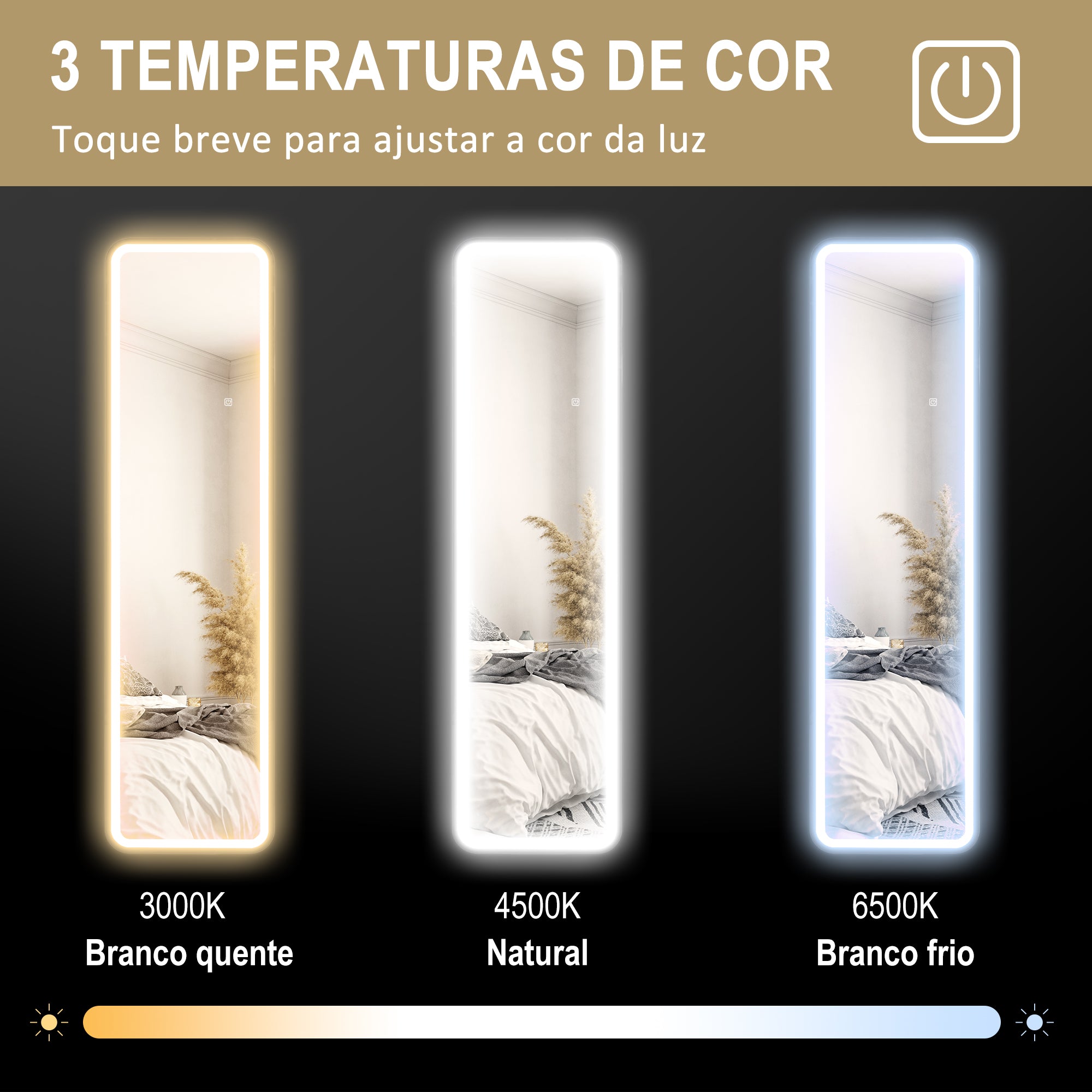 Espelho de Pé LED 40x150 cm - Preto