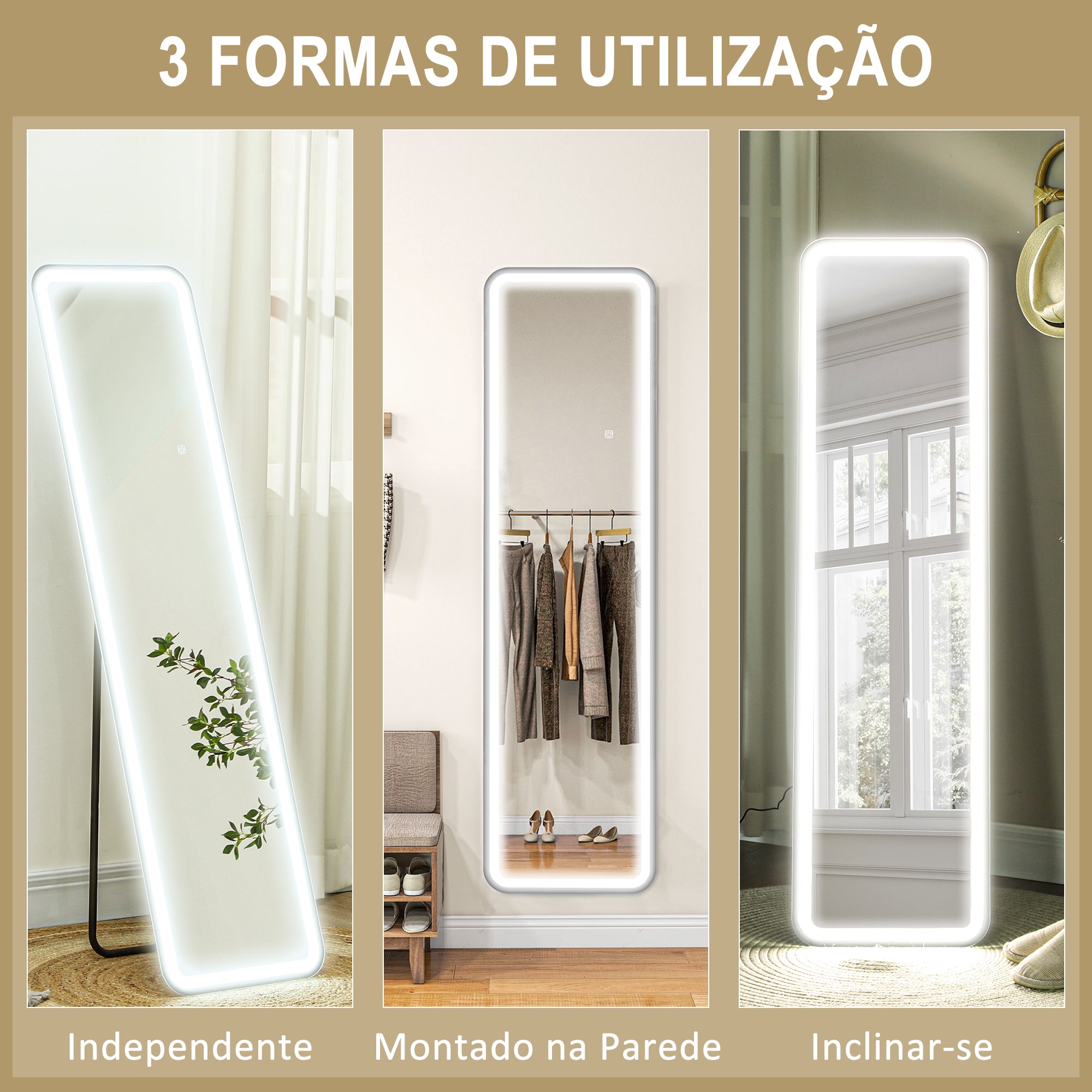 Espelho de Pé LED 40x150 cm - Preto