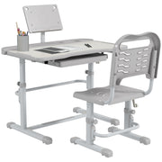 Conjunto Secretária e Cadeira Infantil Altura Ajustável 80x49,5x82-104 cm Cinzento