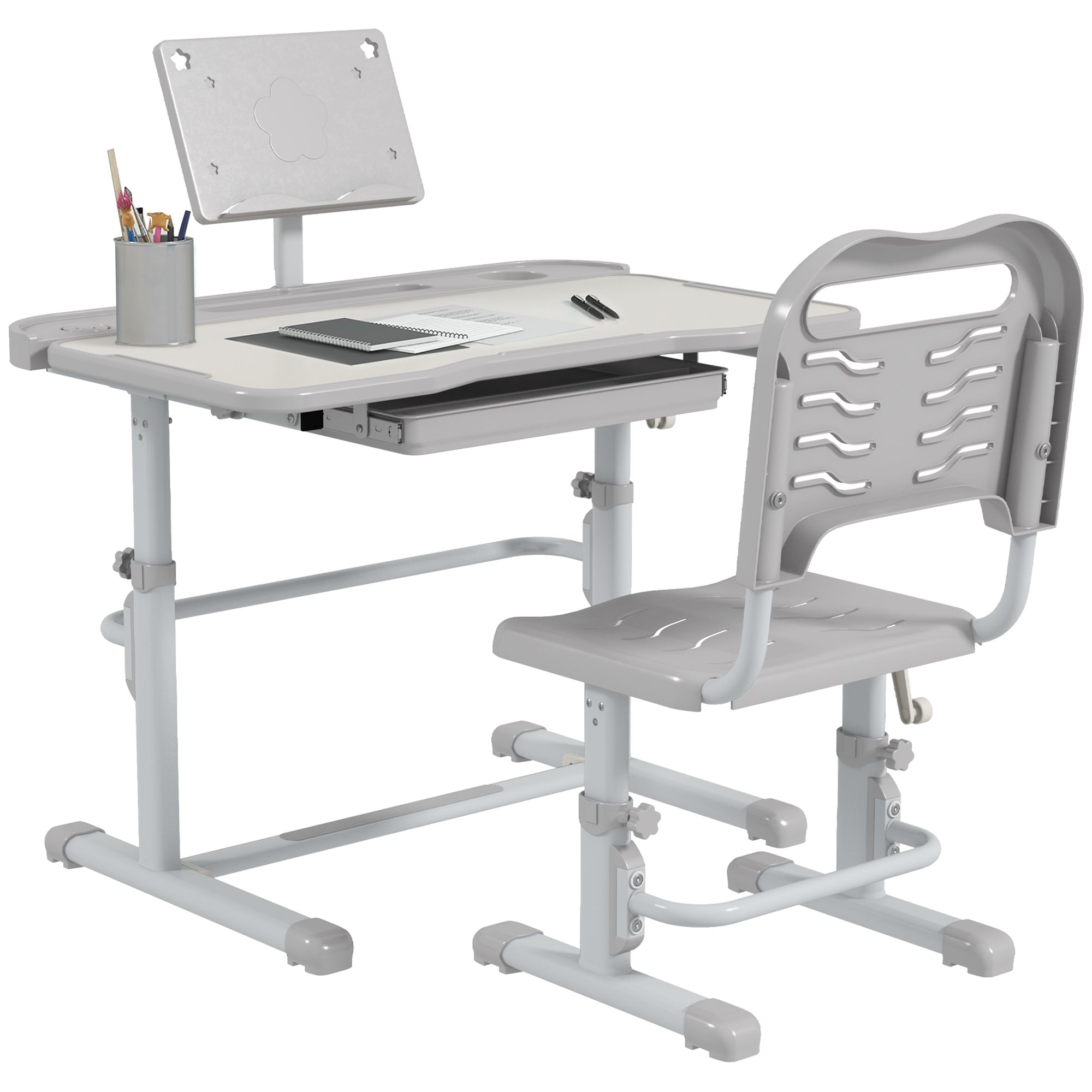 Conjunto Secretária e Cadeira Infantil Altura Ajustável 80x49,5x82-104 cm Cinzento