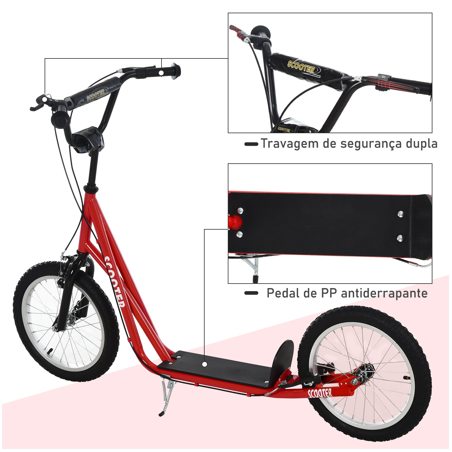 Trotinete Infantil Vermelha com Guiador Ajustável 139x58x90-96 cm