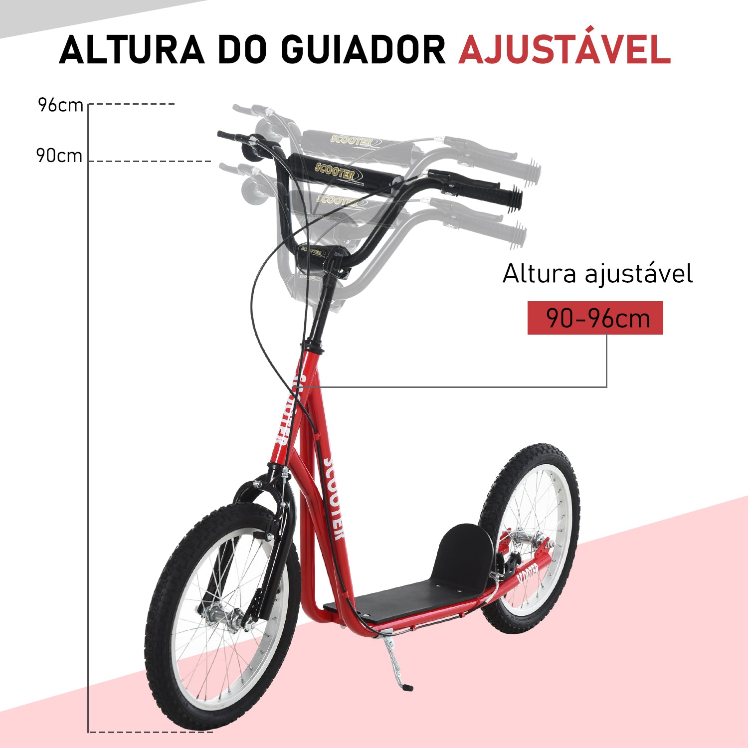 Trotinete Infantil Vermelha com Guiador Ajustável 139x58x90-96 cm