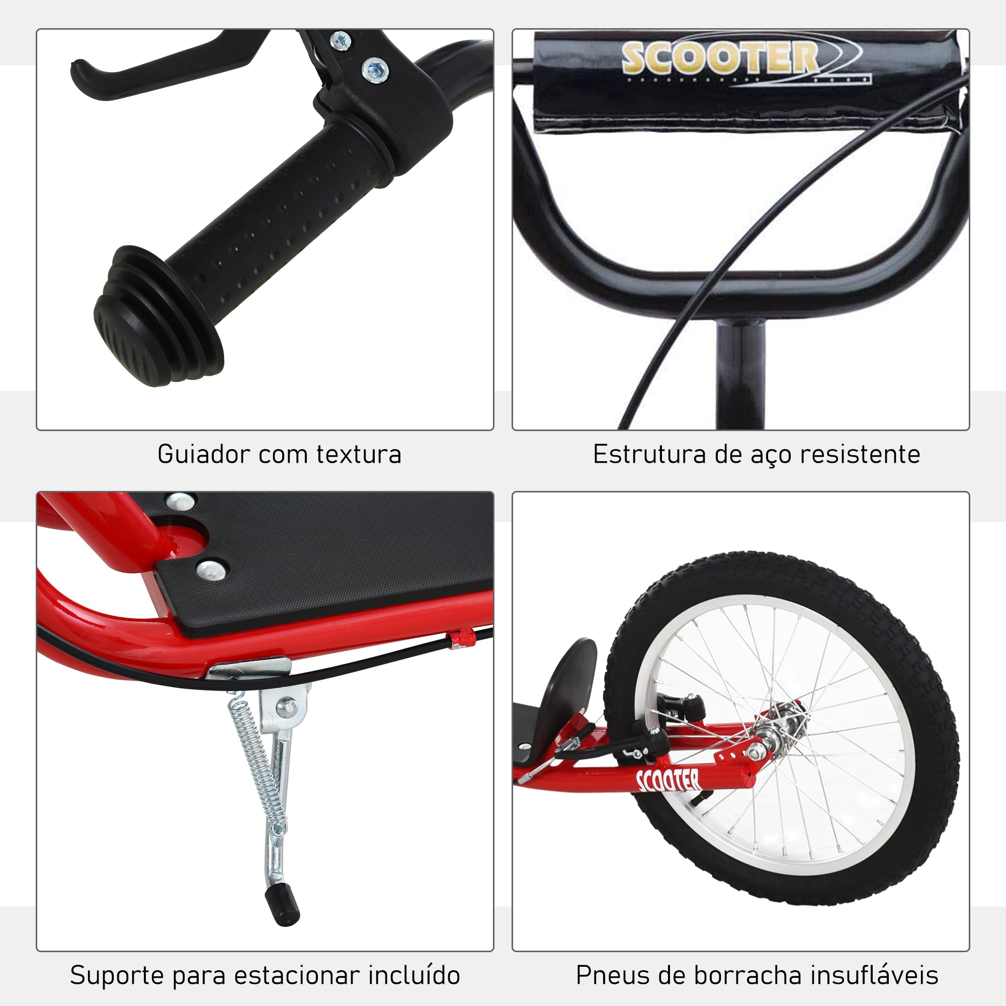 Trotinete Infantil Vermelha com Guiador Ajustável 139x58x90-96 cm