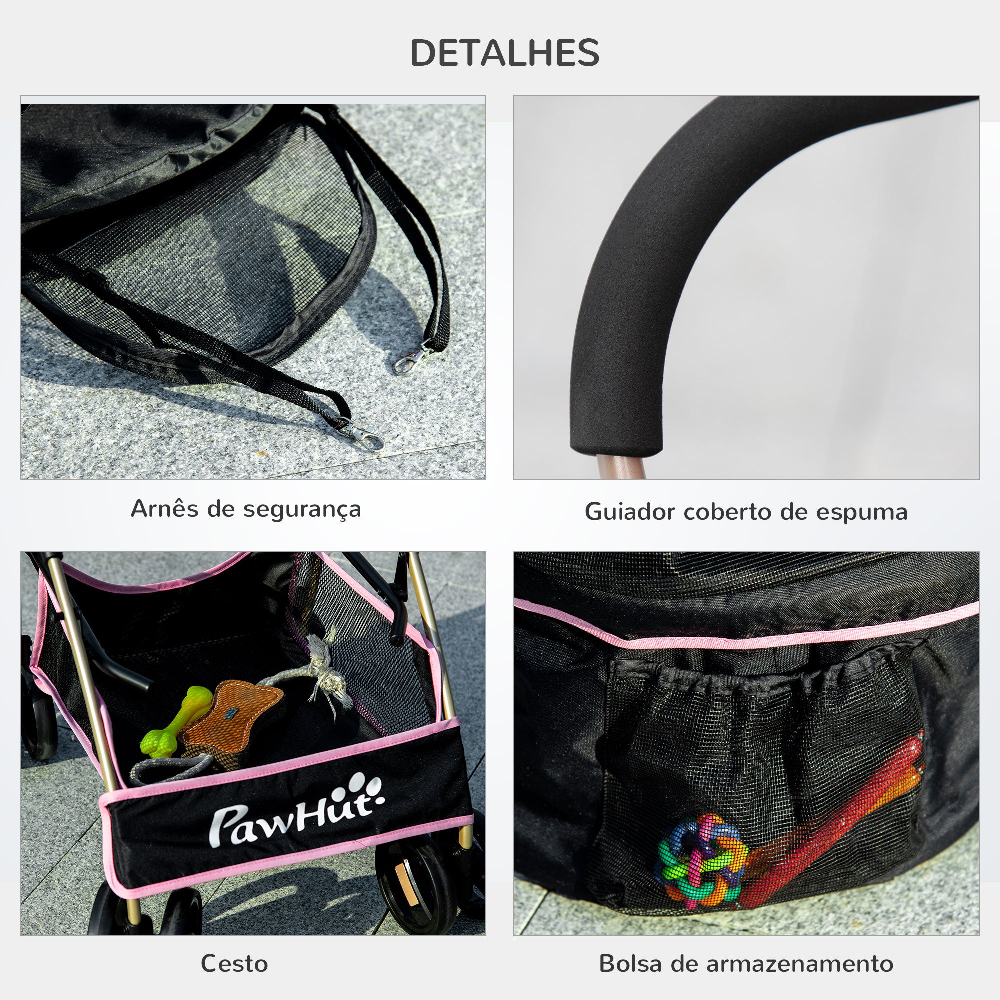 Carrinho para Animais de Estimação 3 em 1 – 82x49,5x98 cm – Rosa – Aço e Tecido Oxford 600D