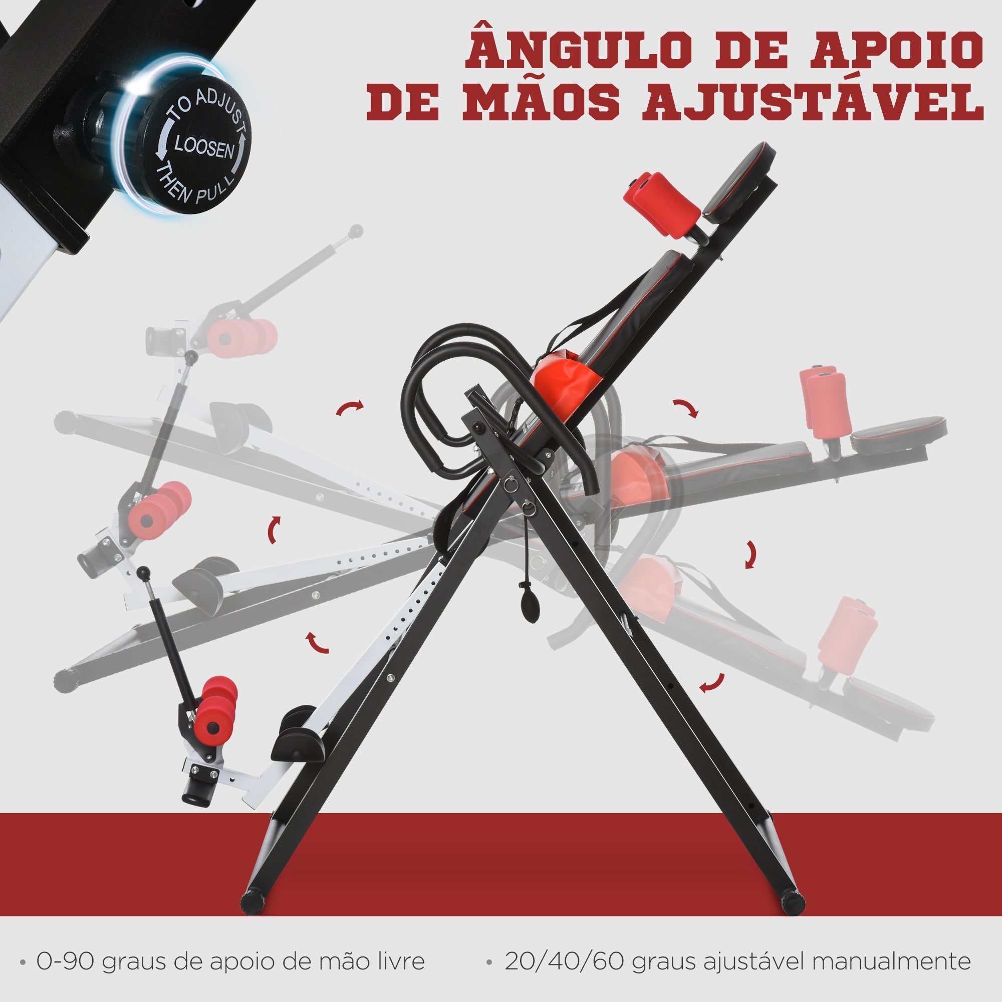 Mesa de Inversão Gravitacional Acolchoada – 69x108x148cm – Preto/Vermelho – Aço e PVC