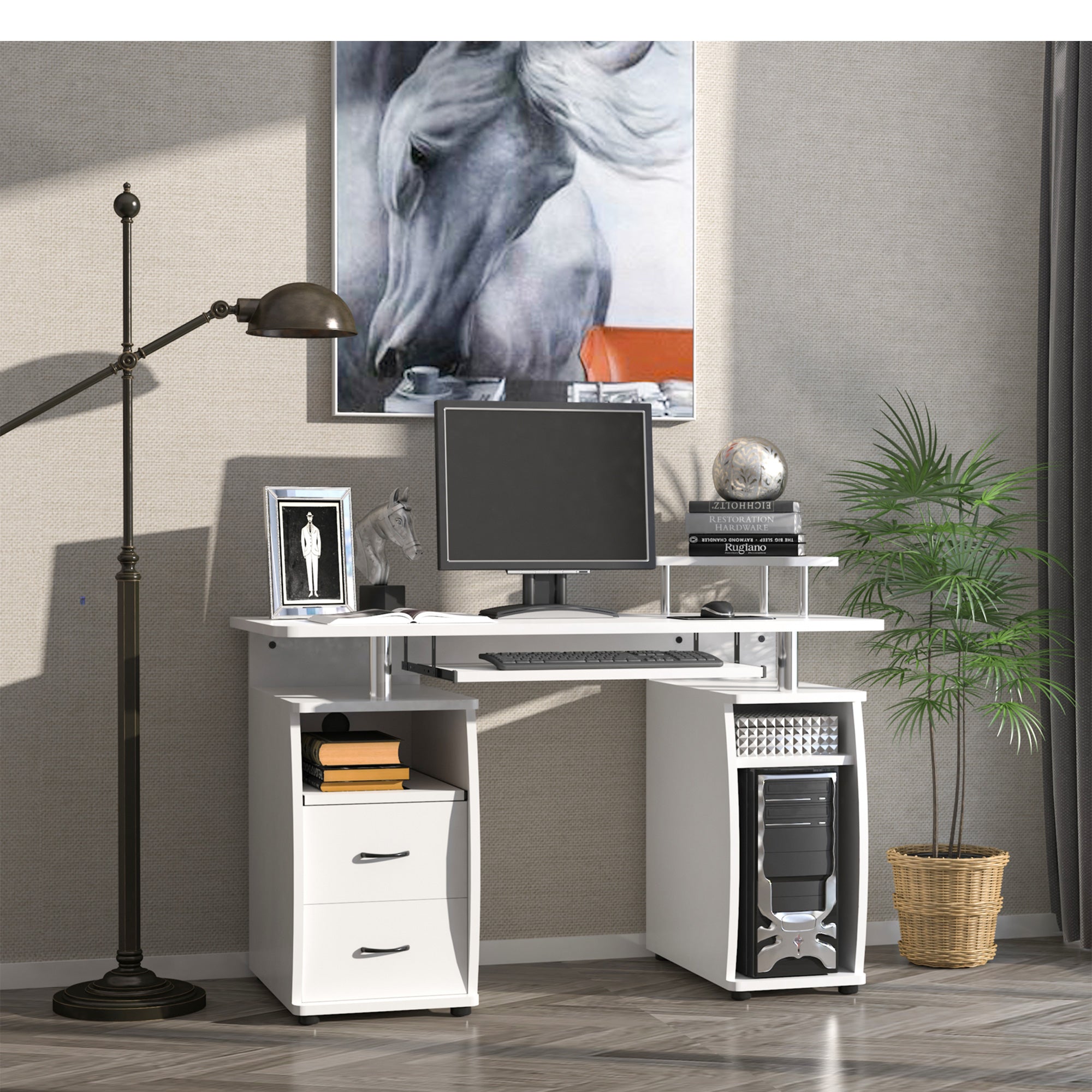 Secretária para Computador com Prateleiras e Gavetas - 120x55x85 cm - Branco