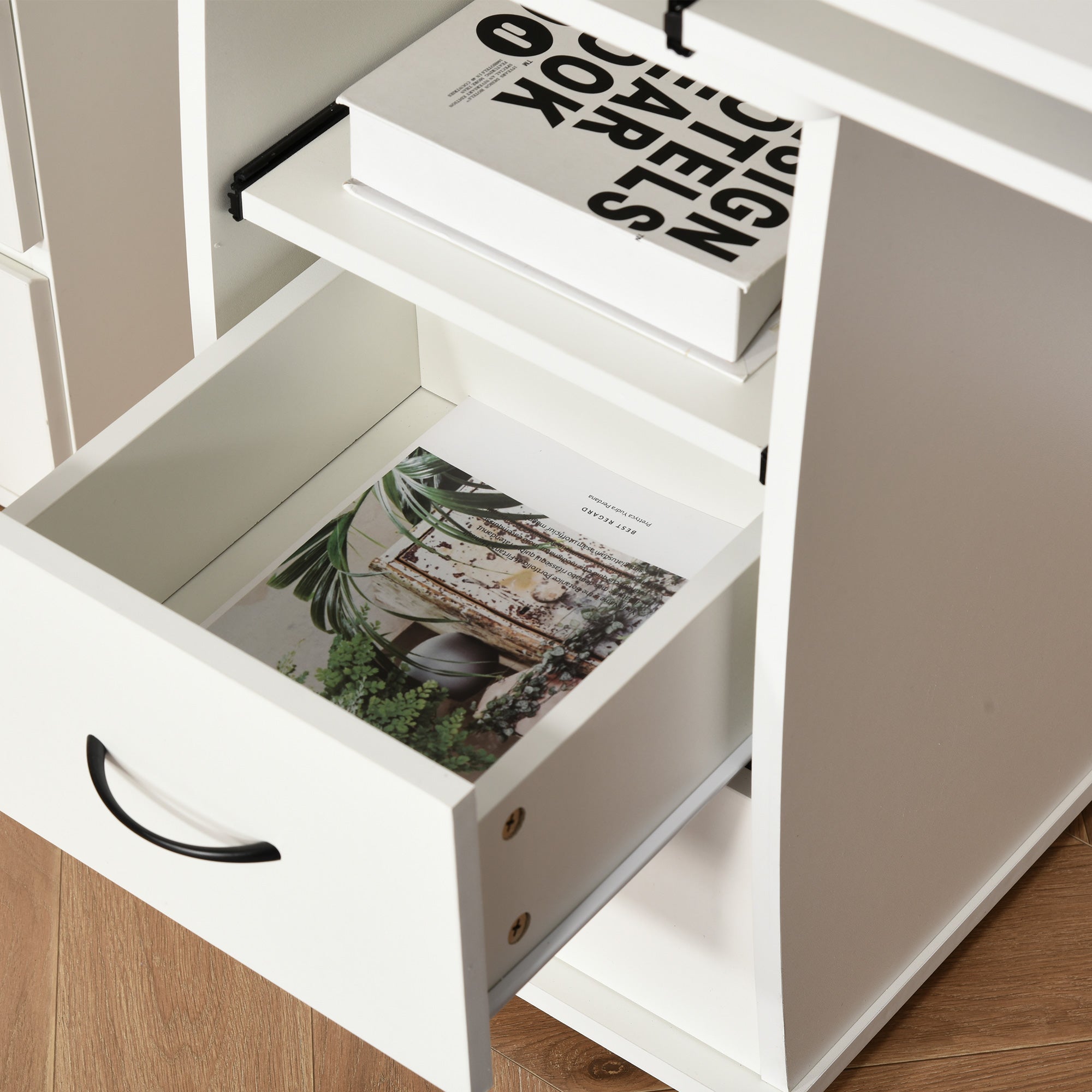 Secretária para Computador com Prateleiras e Gavetas - 120x55x85 cm - Branco