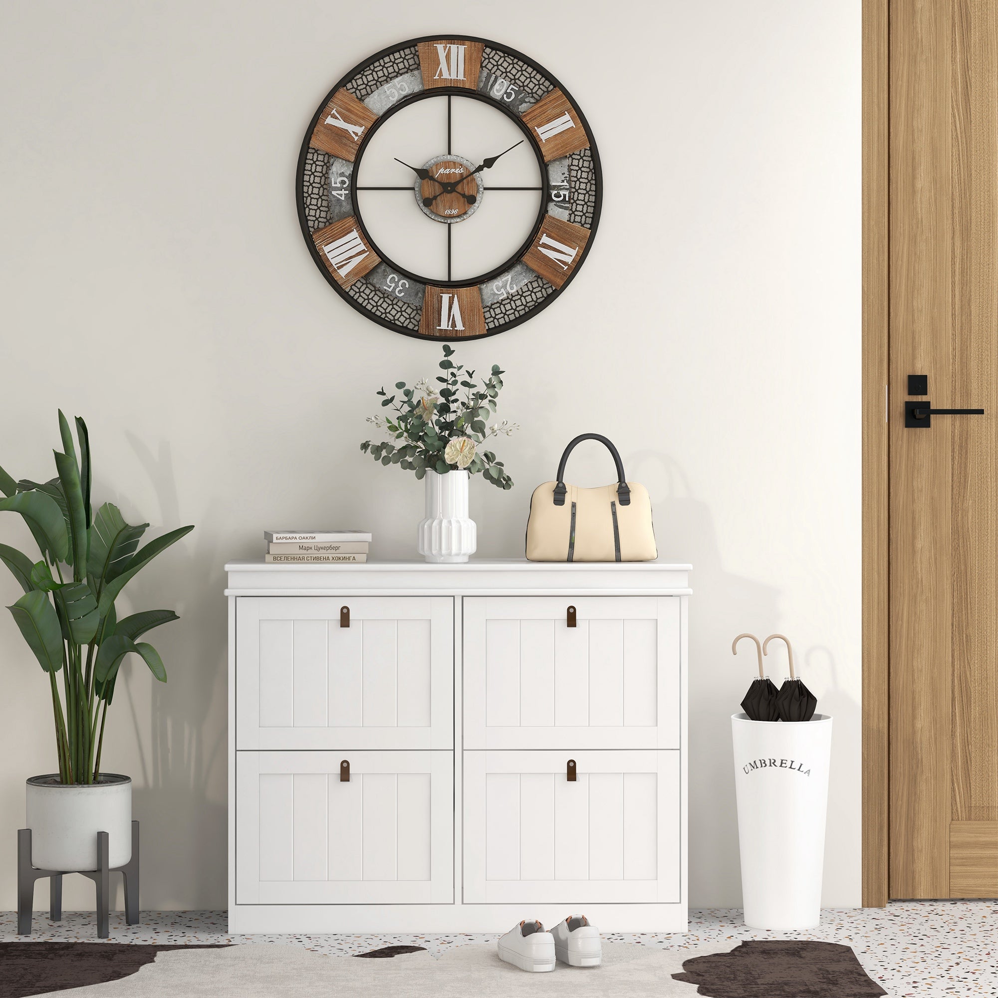 Sapateira Estreita Branca com 4 Portas e Prateleira Ajustável - 105x24x82,5 cm