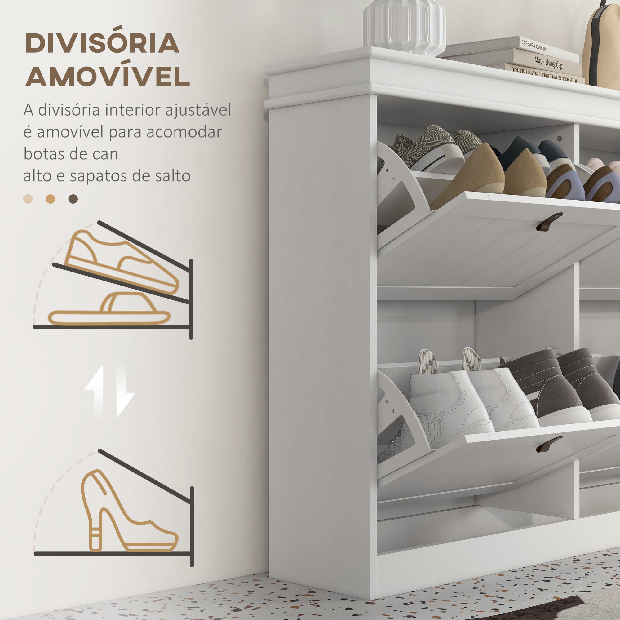 Sapateira Estreita Branca com 4 Portas e Prateleira Ajustável - 105x24x82,5 cm