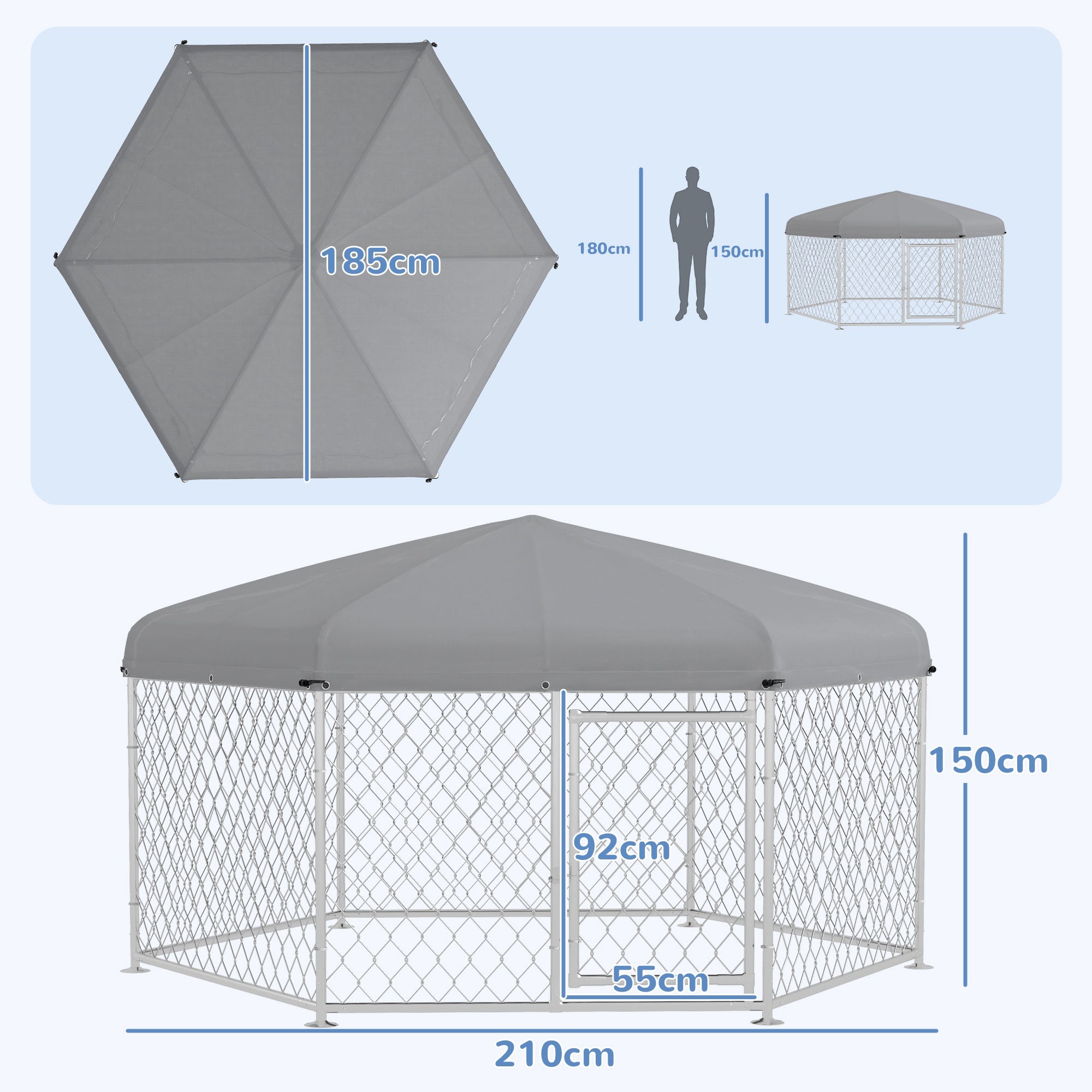 Canil Hexagonal para Cães 210x185x150 cm - Cor Prata