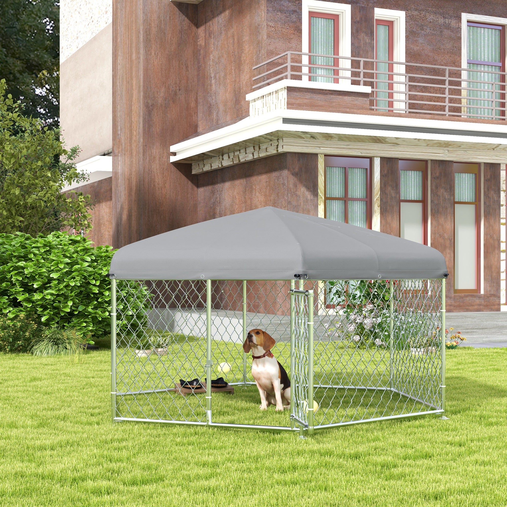 Canil Hexagonal para Cães 210x185x150 cm - Cor Prata