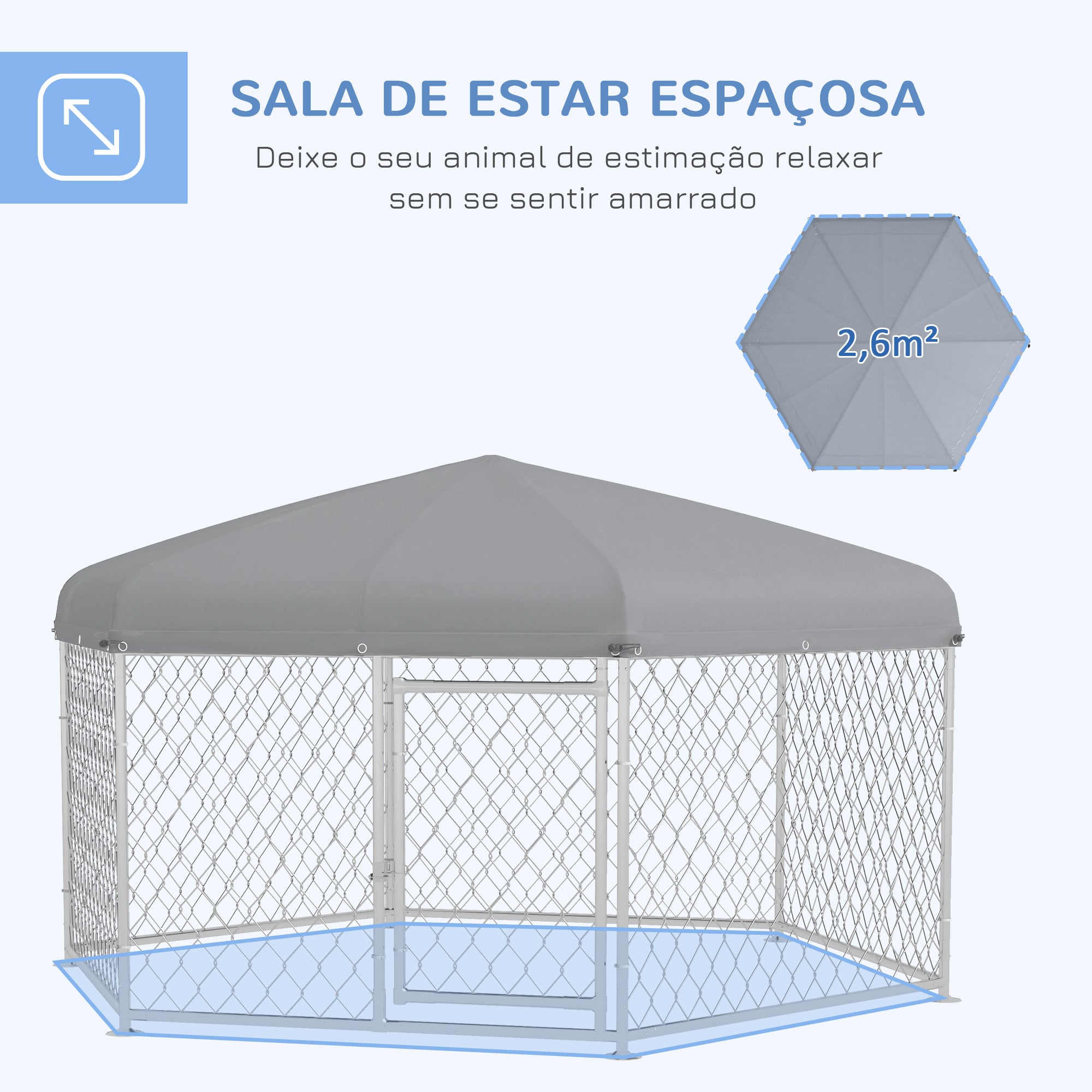 Canil Hexagonal para Cães 210x185x150 cm - Cor Prata
