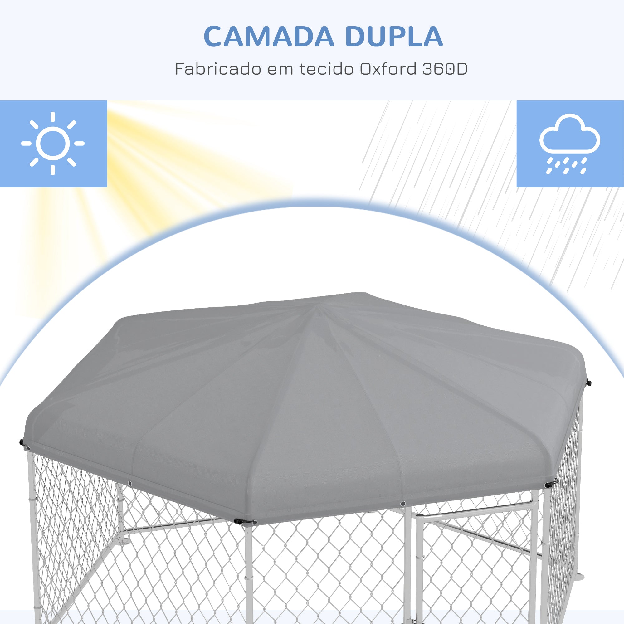 Canil Hexagonal para Cães 210x185x150 cm - Cor Prata