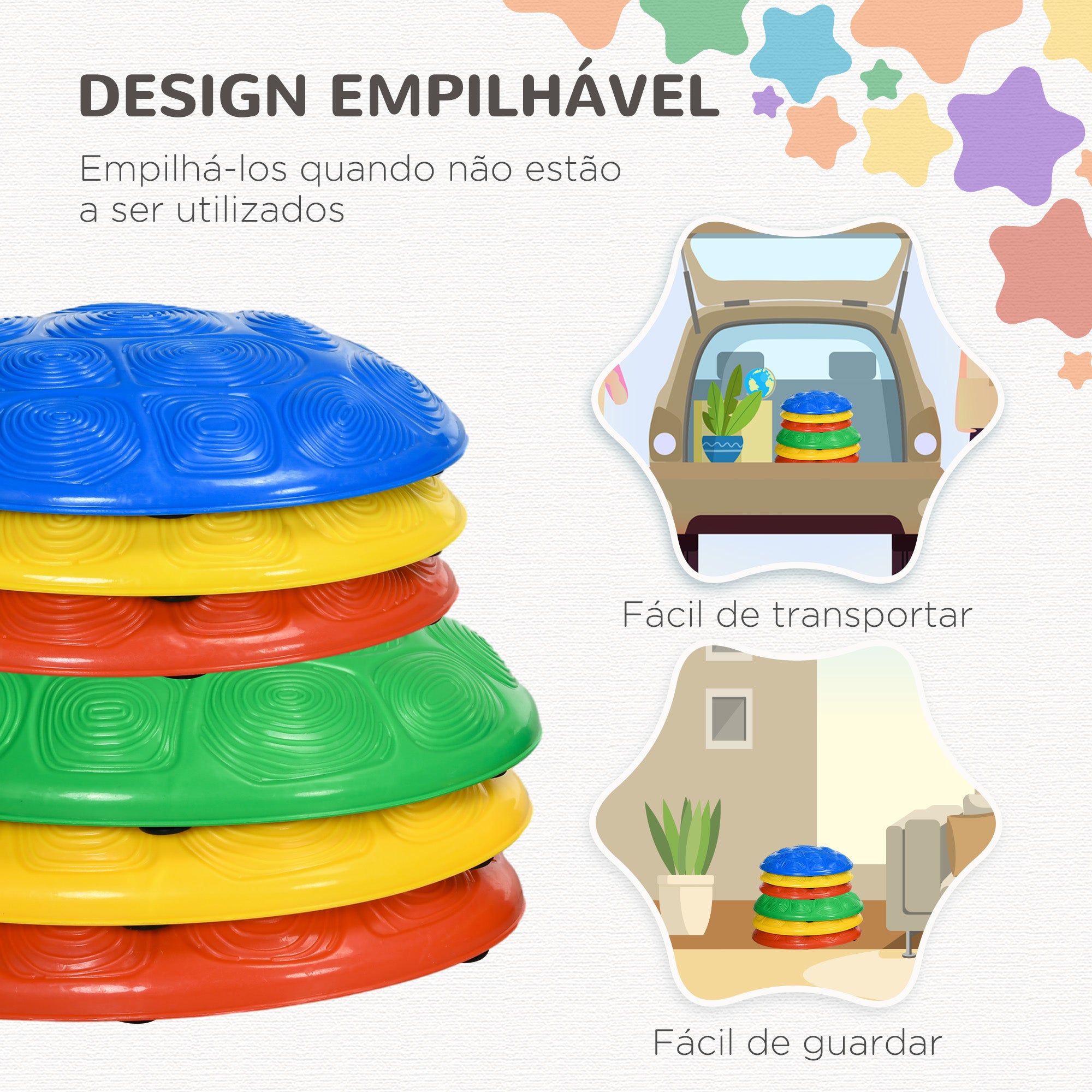 Pedras de Equilíbrio Multicor - 29,5x23,5x8 cm - Conjunto de 6 Pedras de Equilíbrio Empilháveis