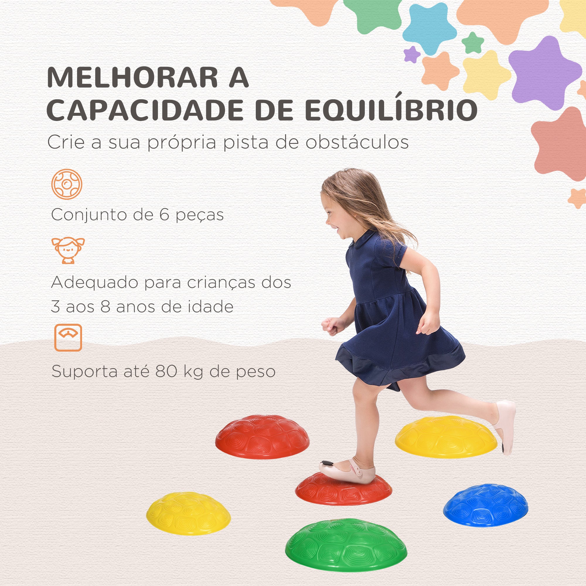 Pedras de Equilíbrio Multicor - 29,5x23,5x8 cm - Conjunto de 6 Pedras de Equilíbrio Empilháveis