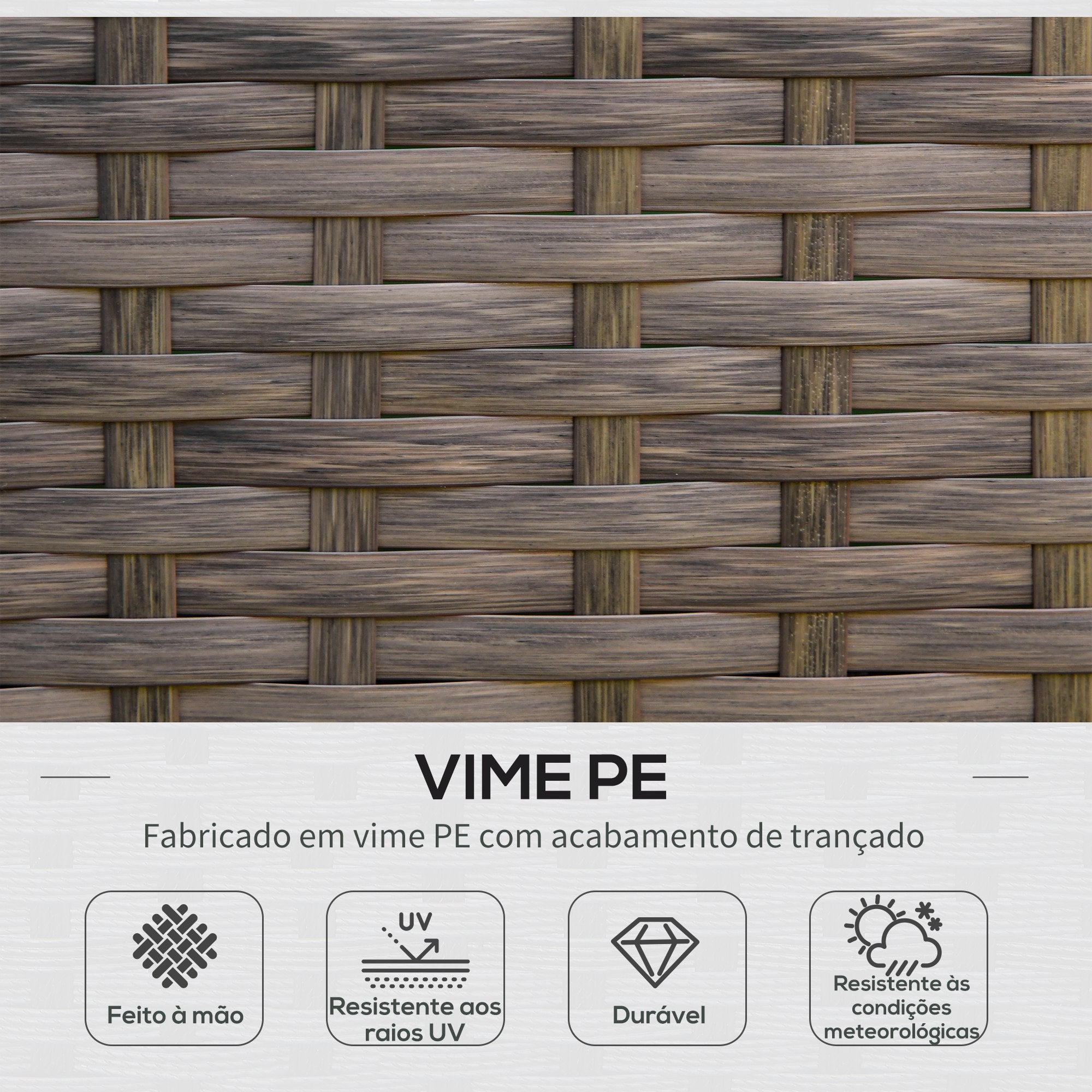 Conjunto de Móveis de Jardim de Vime PE Marrom 126x70x88 cm