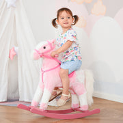 Cavalo Baloiço de Pelúcia 74x28x65 cm Rosa para Crianças entre 3-6 Anos