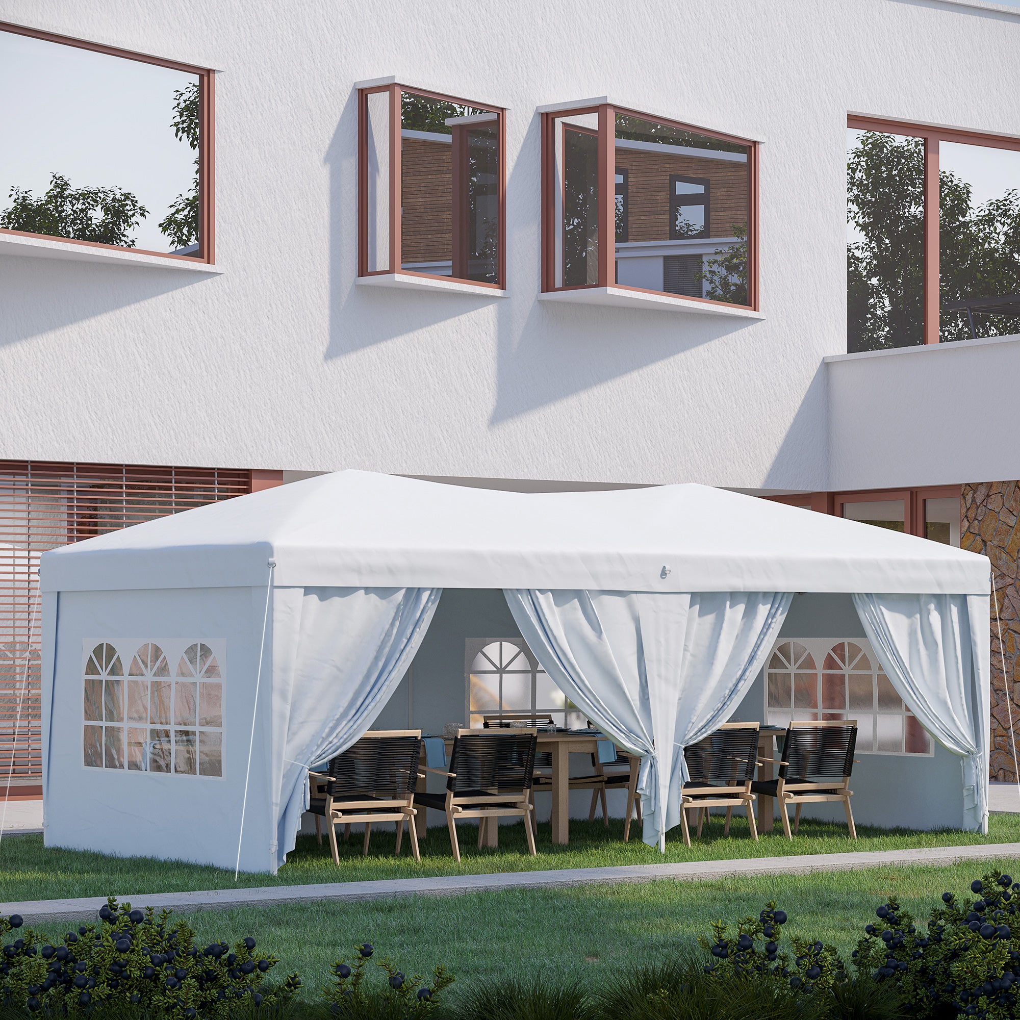 Tenda para Festas com Paredes Amovíveis 591x297x255 cm - Branco