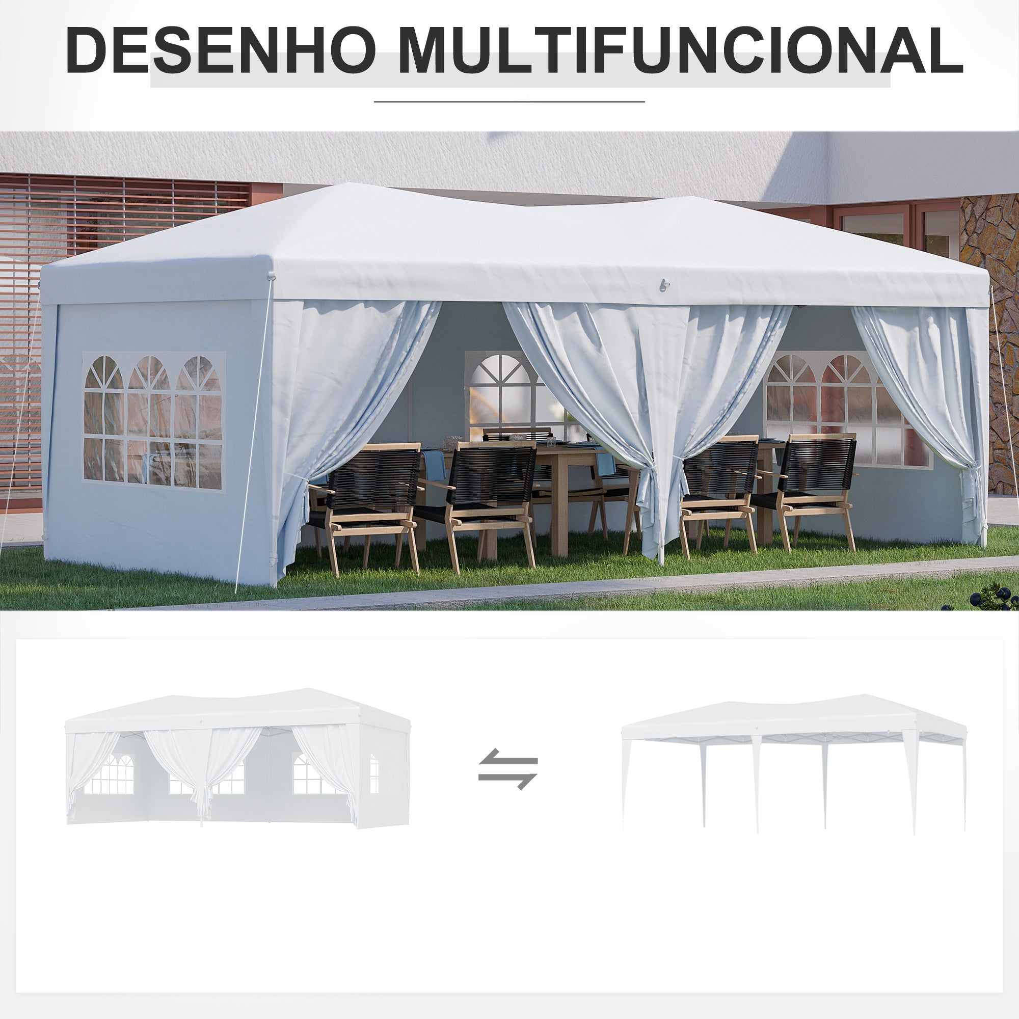 Tenda para Festas com Paredes Amovíveis 591x297x255 cm - Branco