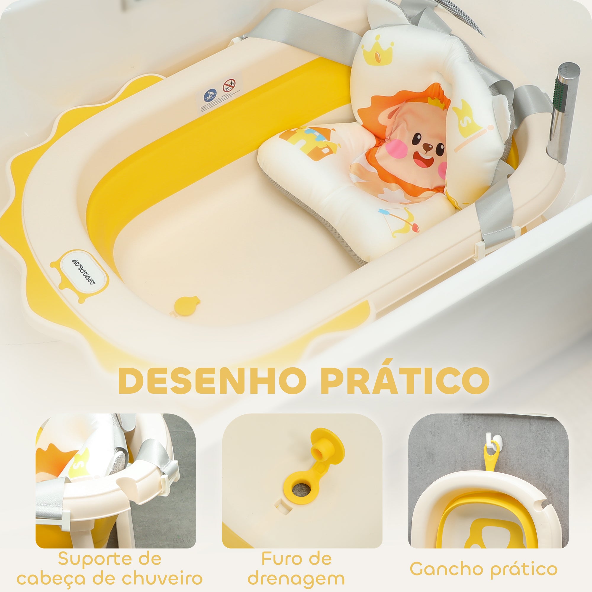 Banheira Dobrável para Bebés 80,5x55x20 cm - Amarelo