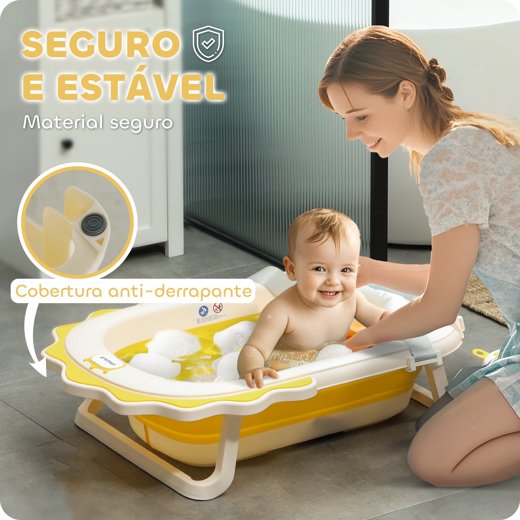 Banheira Dobrável para Bebés 80,5x55x20 cm - Amarelo