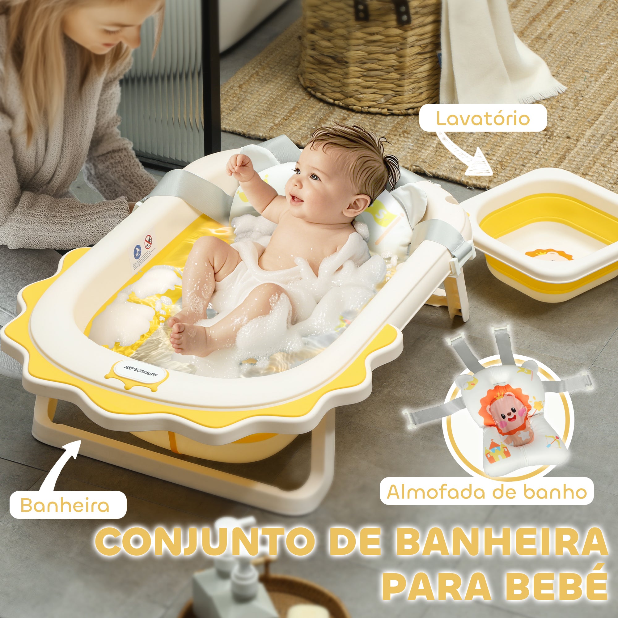 Banheira Dobrável para Bebés 80,5x55x20 cm - Amarelo