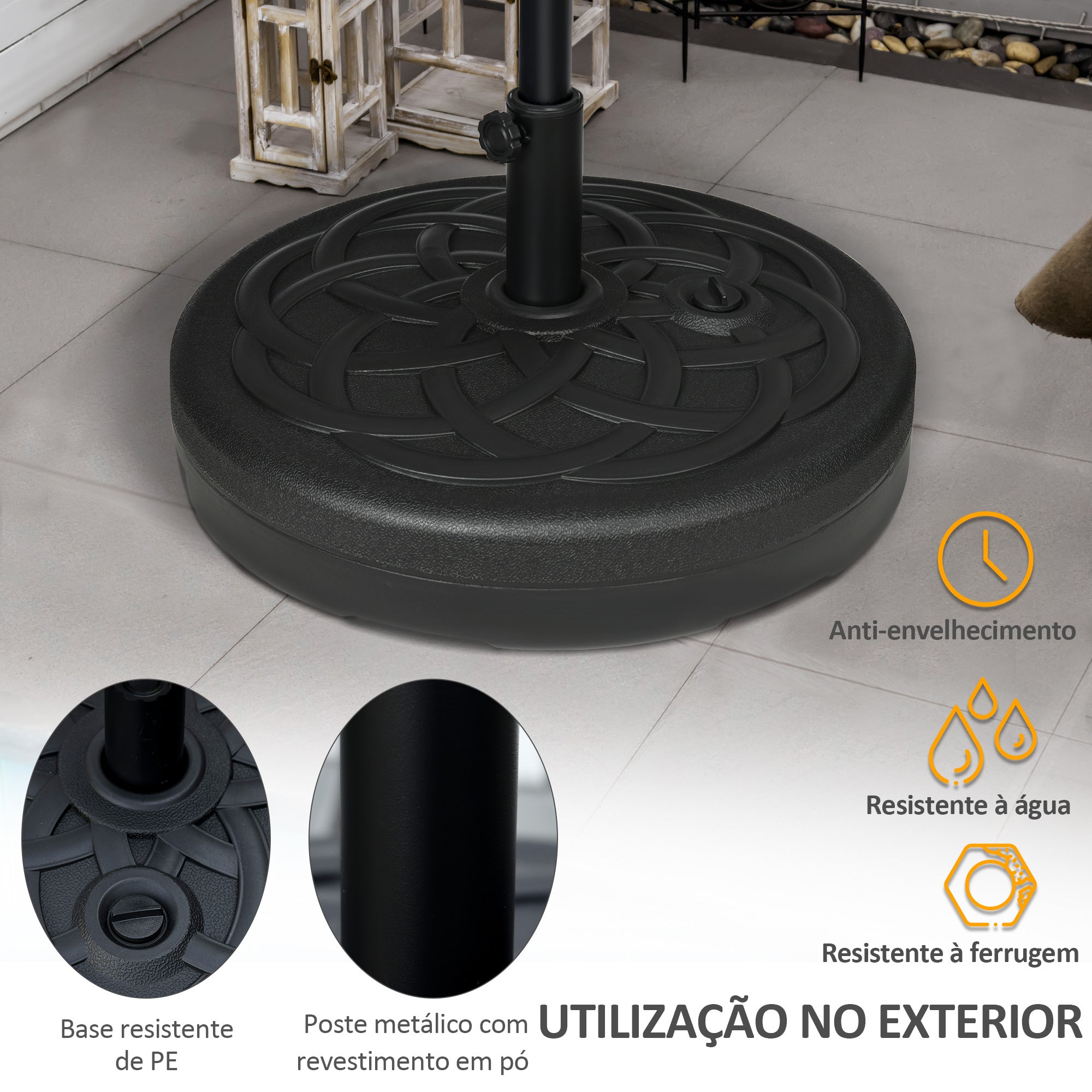Base para Chapéu de Sol Redonda –  Ø56x30,5cm – Preto – Plástico PE