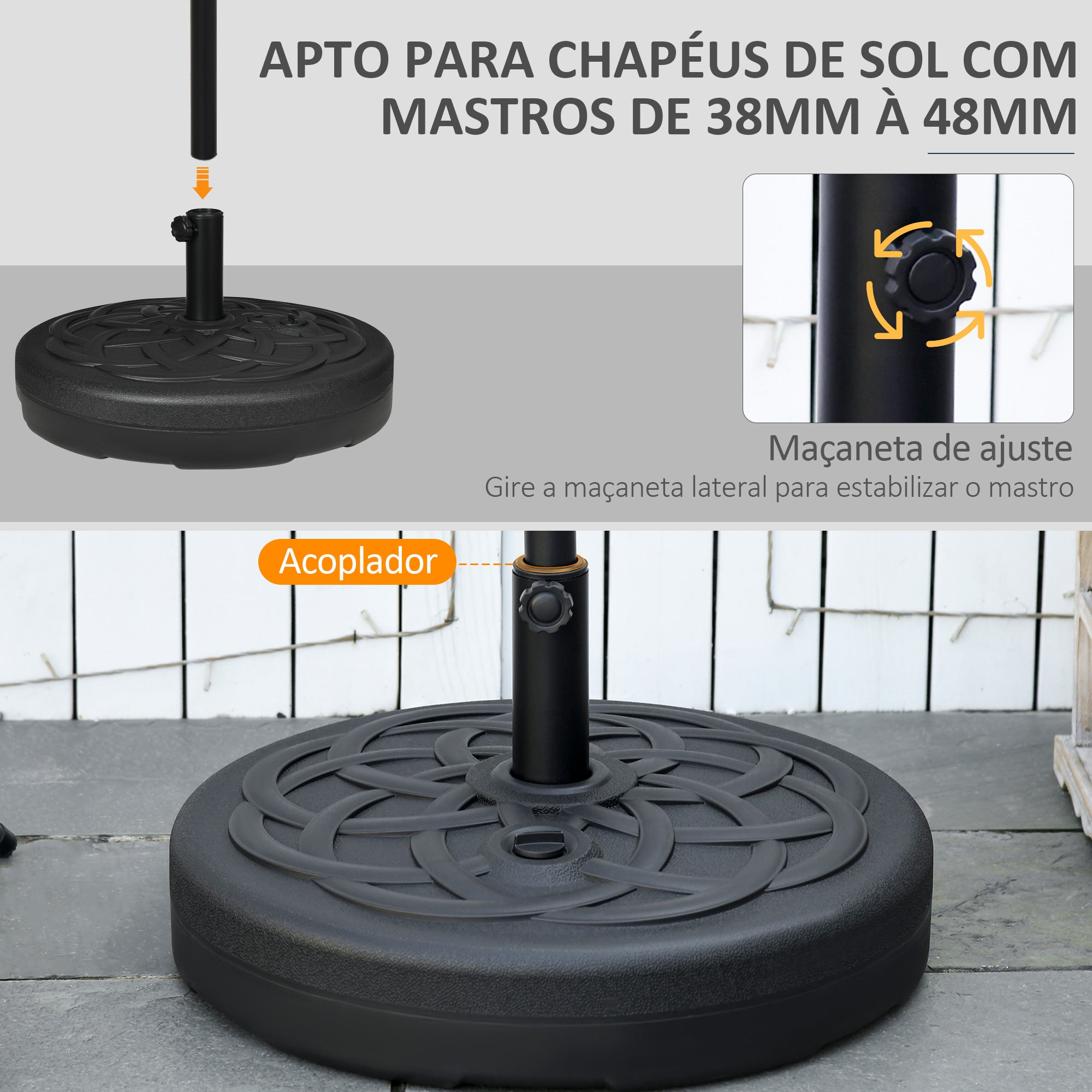 Base para Chapéu de Sol Redonda –  Ø56x30,5cm – Preto – Plástico PE