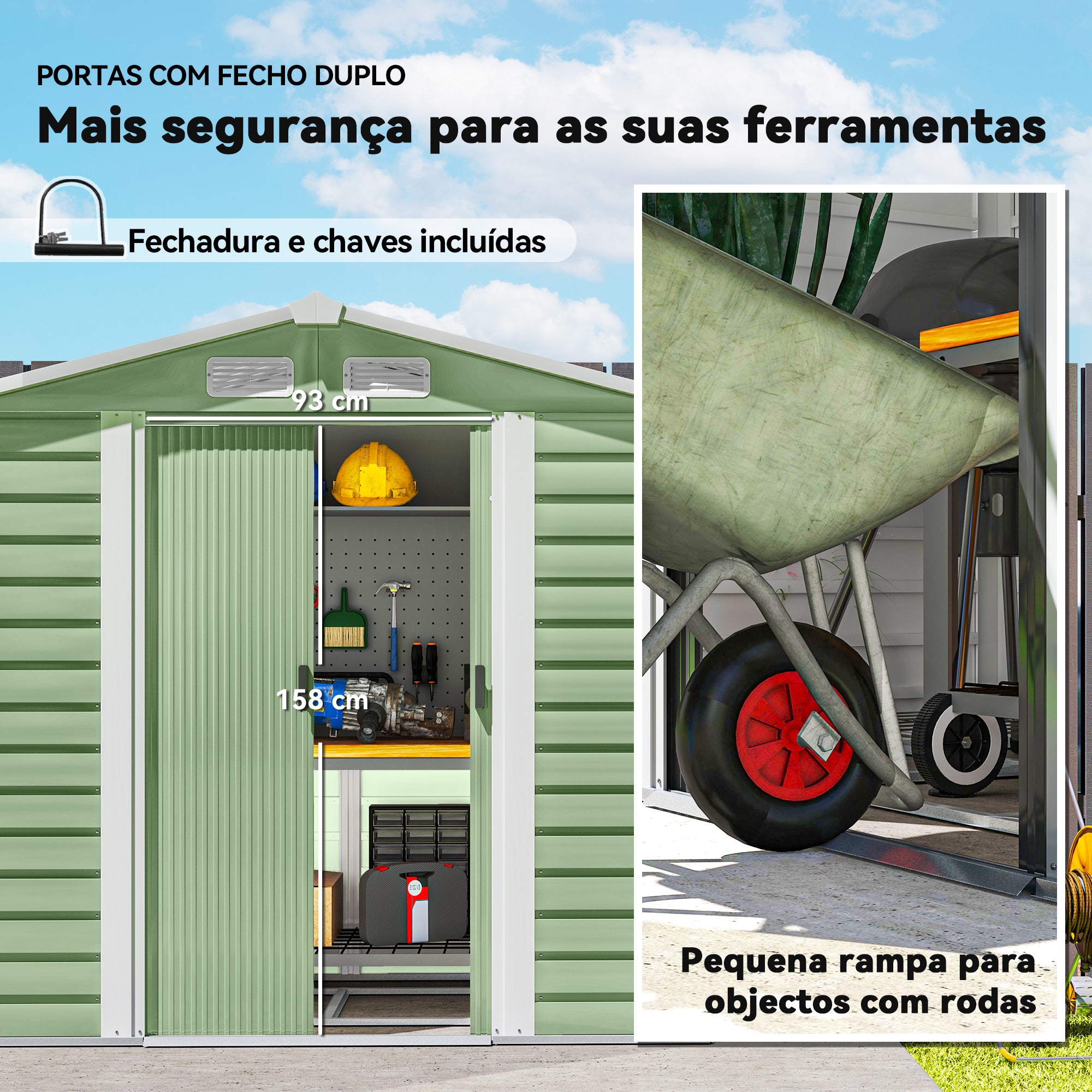 Abrigo de Jardim Exterior Verde Claro 213x120x166/194 cm