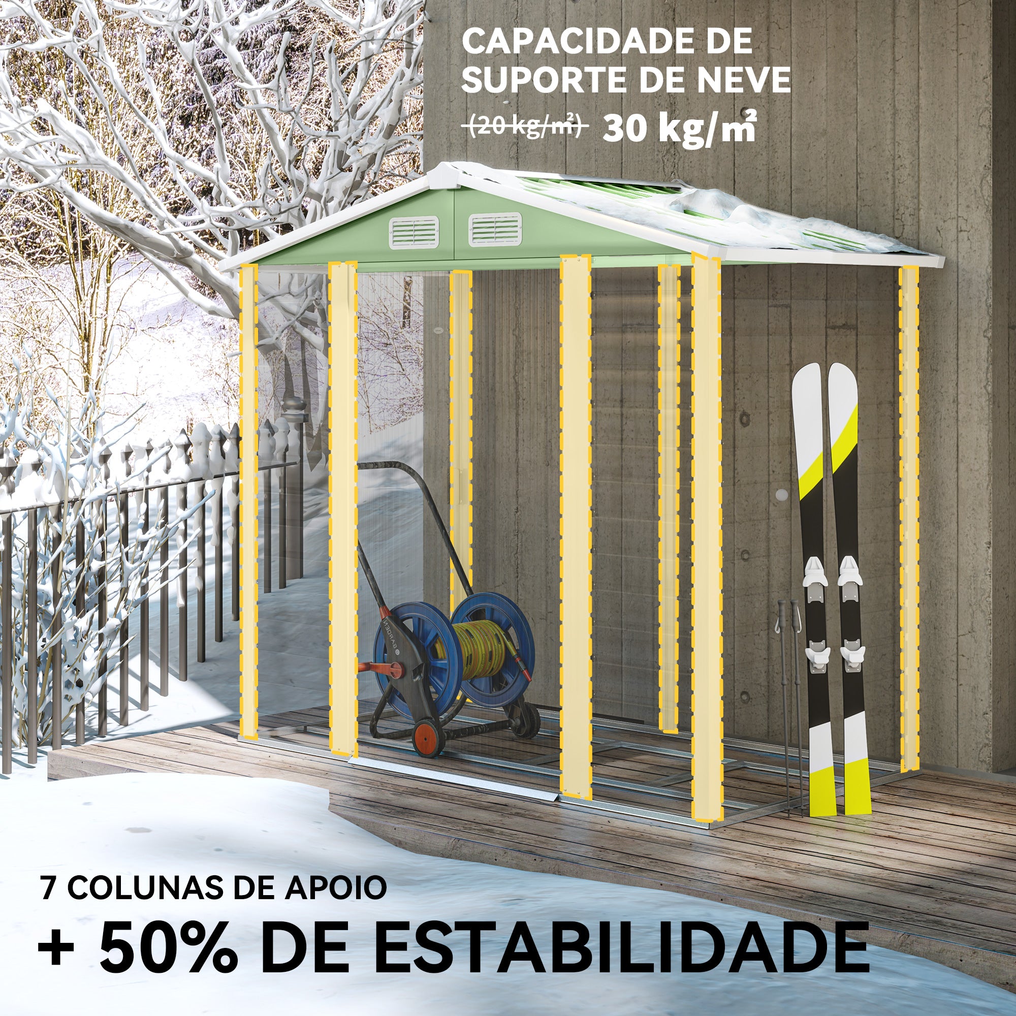 Abrigo de Jardim Exterior Verde Claro 213x120x166/194 cm