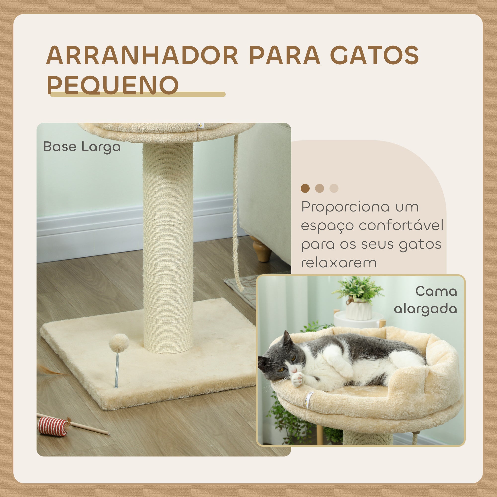 Arranhador para Gatos Mini de 2 Níveis 55x55x83 cm Bege