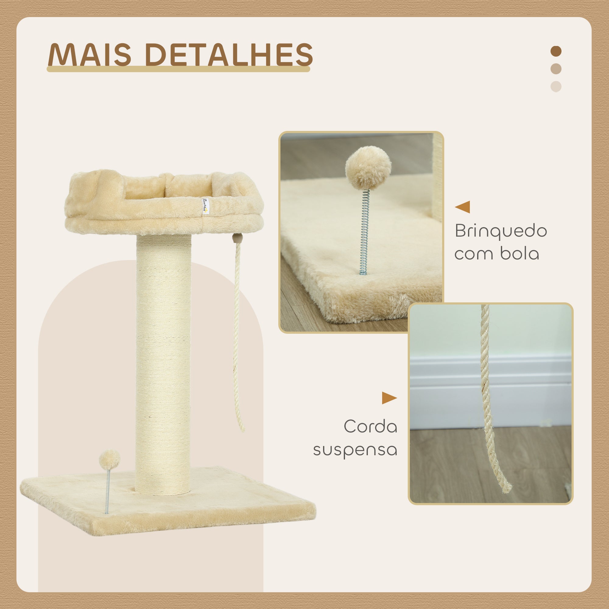 Arranhador para Gatos Mini de 2 Níveis 55x55x83 cm Bege