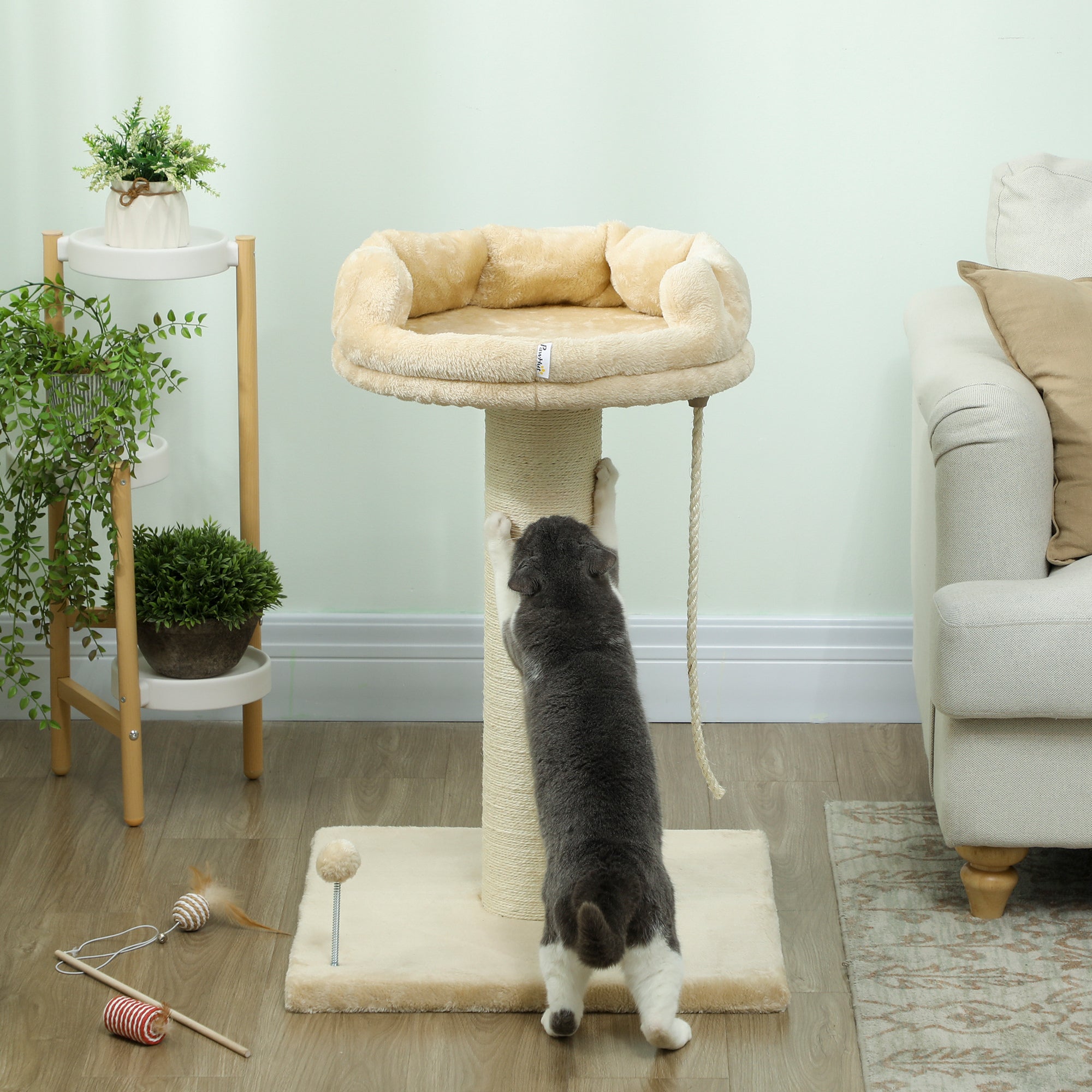 Arranhador para Gatos Mini de 2 Níveis 55x55x83 cm Bege