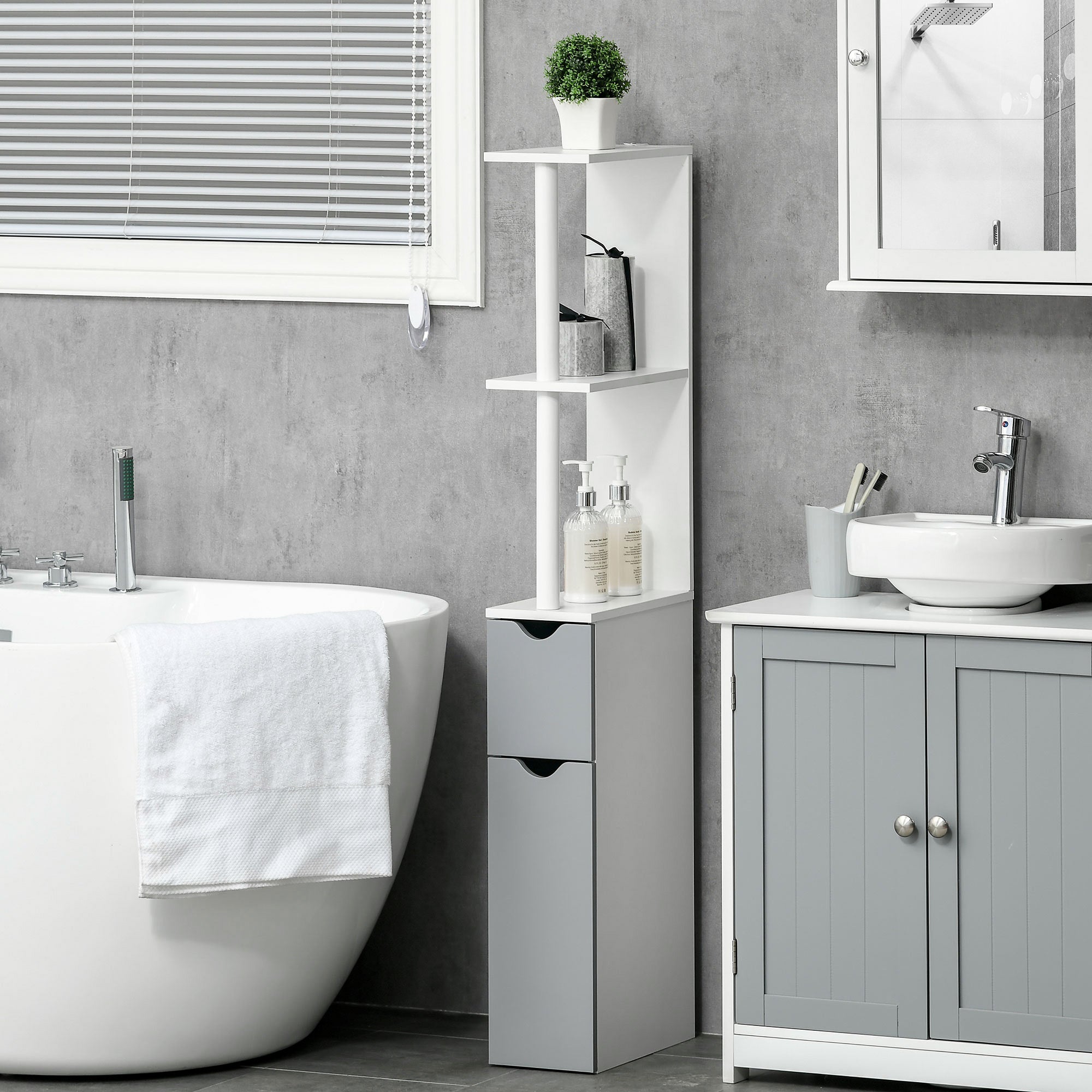 Coluna Casa de Banho Moderna 15,2x29,8x118 cm Branco e Cinza
