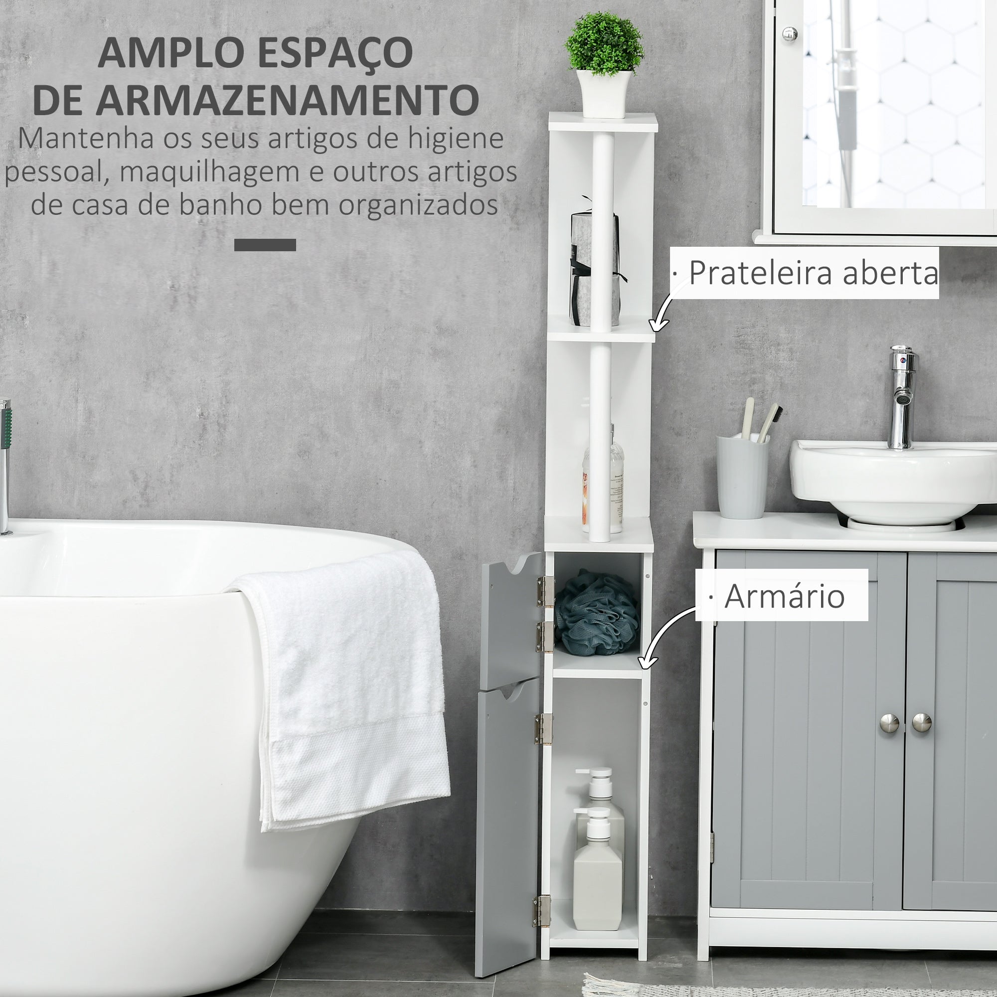 Coluna Casa de Banho Moderna 15,2x29,8x118 cm Branco e Cinza