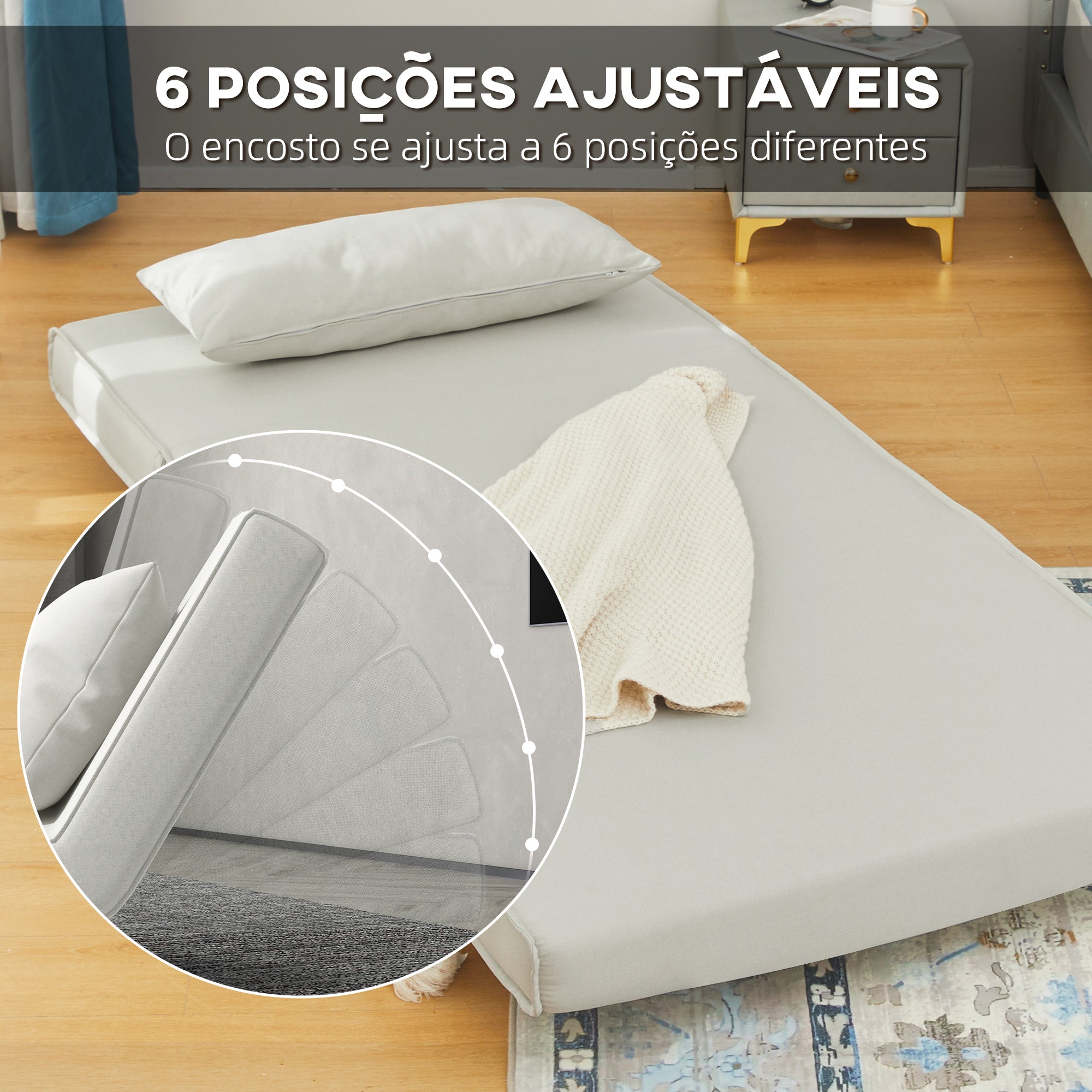 Poltrona Sofá Cama Individual Dobrável Bege Claro 94x78x80 cm