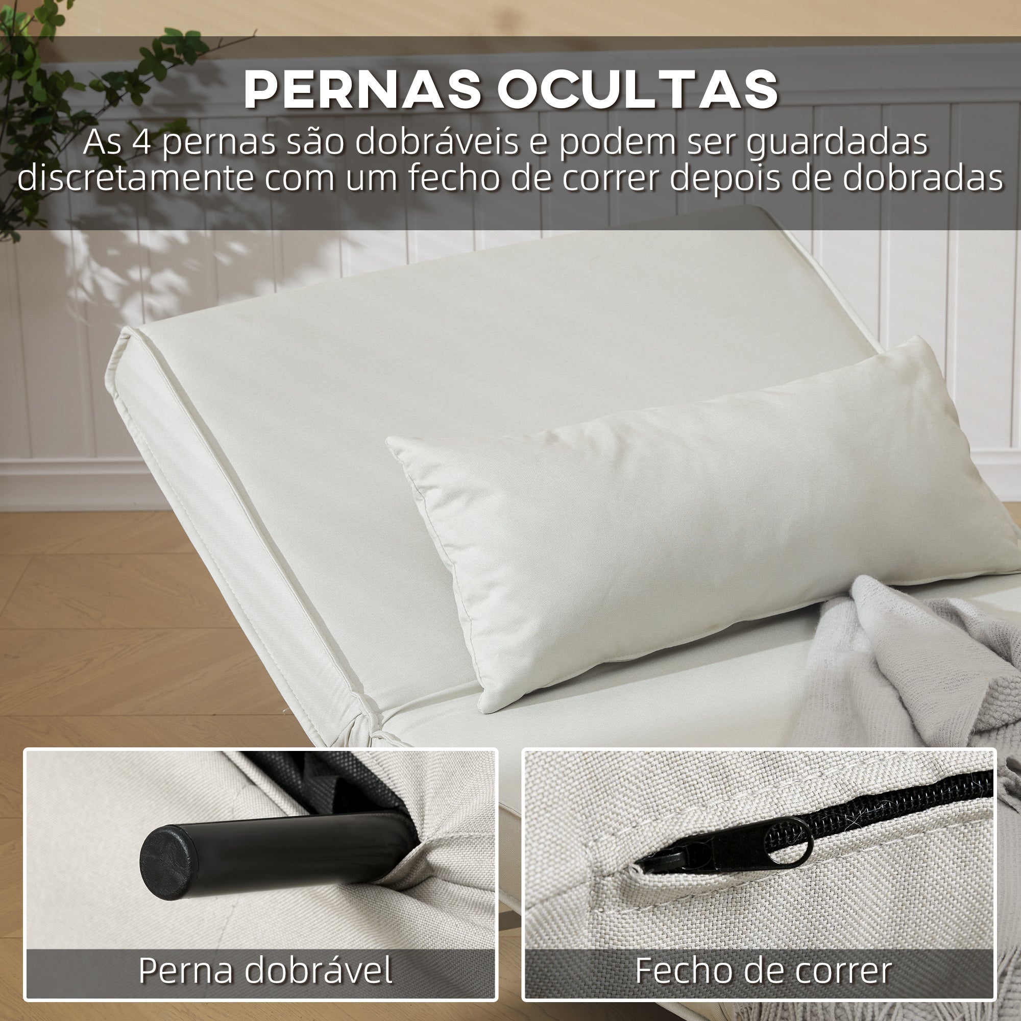 Poltrona Sofá Cama Individual Dobrável Bege Claro 94x78x80 cm