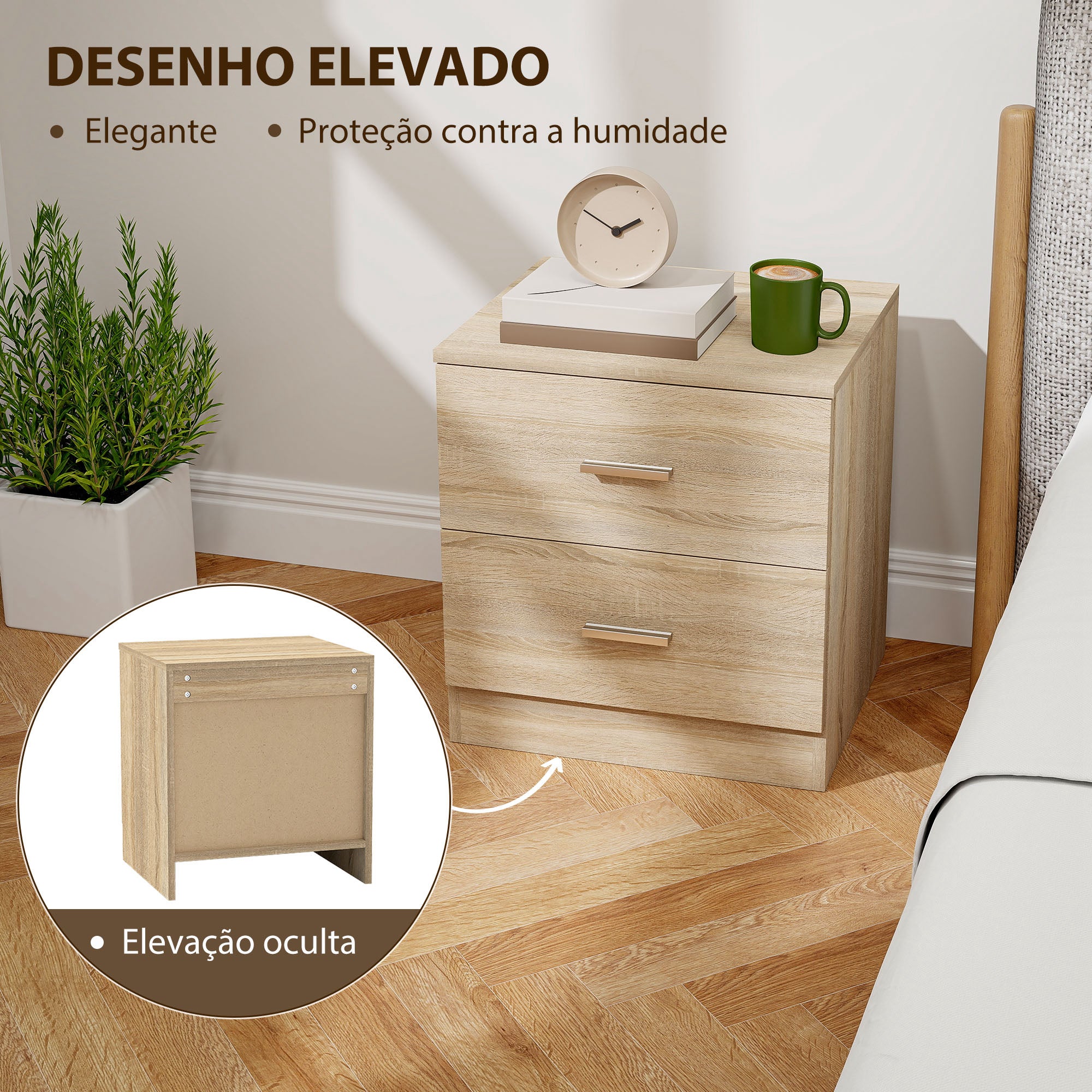 Mesinha de Cabeceira Moderna com 2 Gavetas - Madeira 45x39,5x49 cm